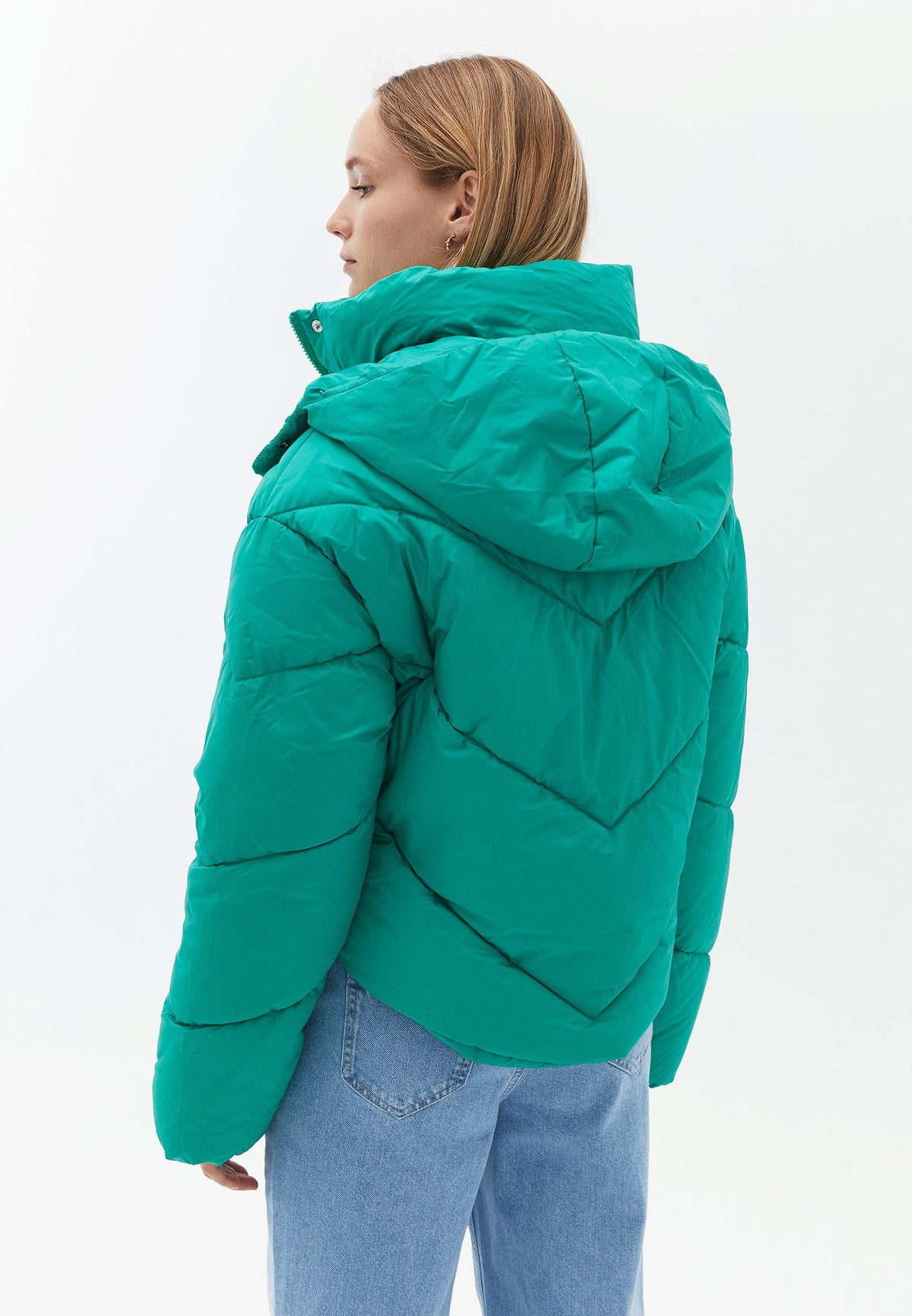 Loose Jacket With High Collar And Pocket Details - BRIGHT GREEN