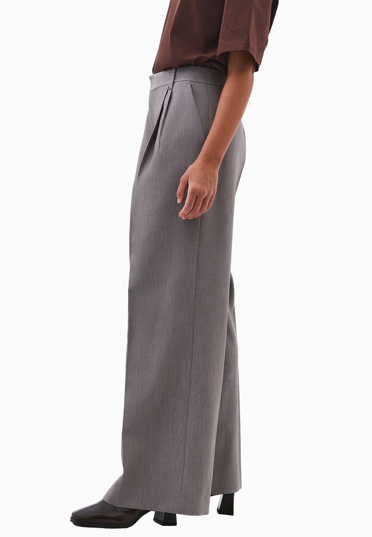 High Waist Pleated Pants - BRUSHED NICKEL