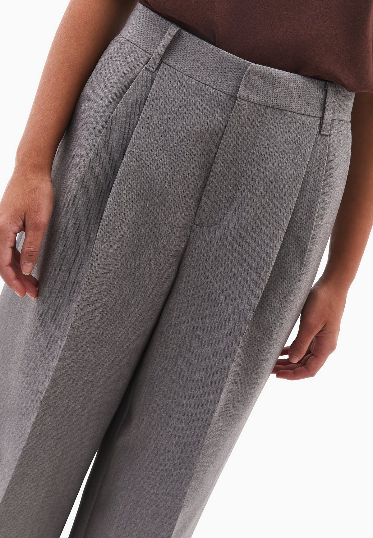 High Waist Pleated Pants - BRUSHED NICKEL
