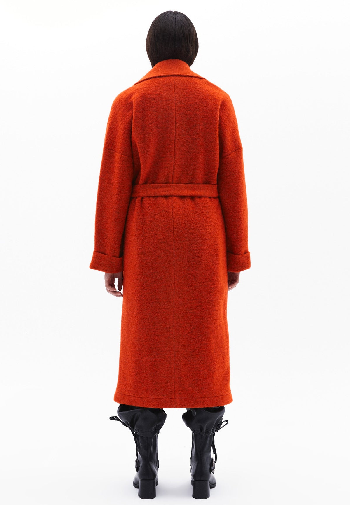 Long Oversize Coat Shirt Collar - BURNT ORANGE