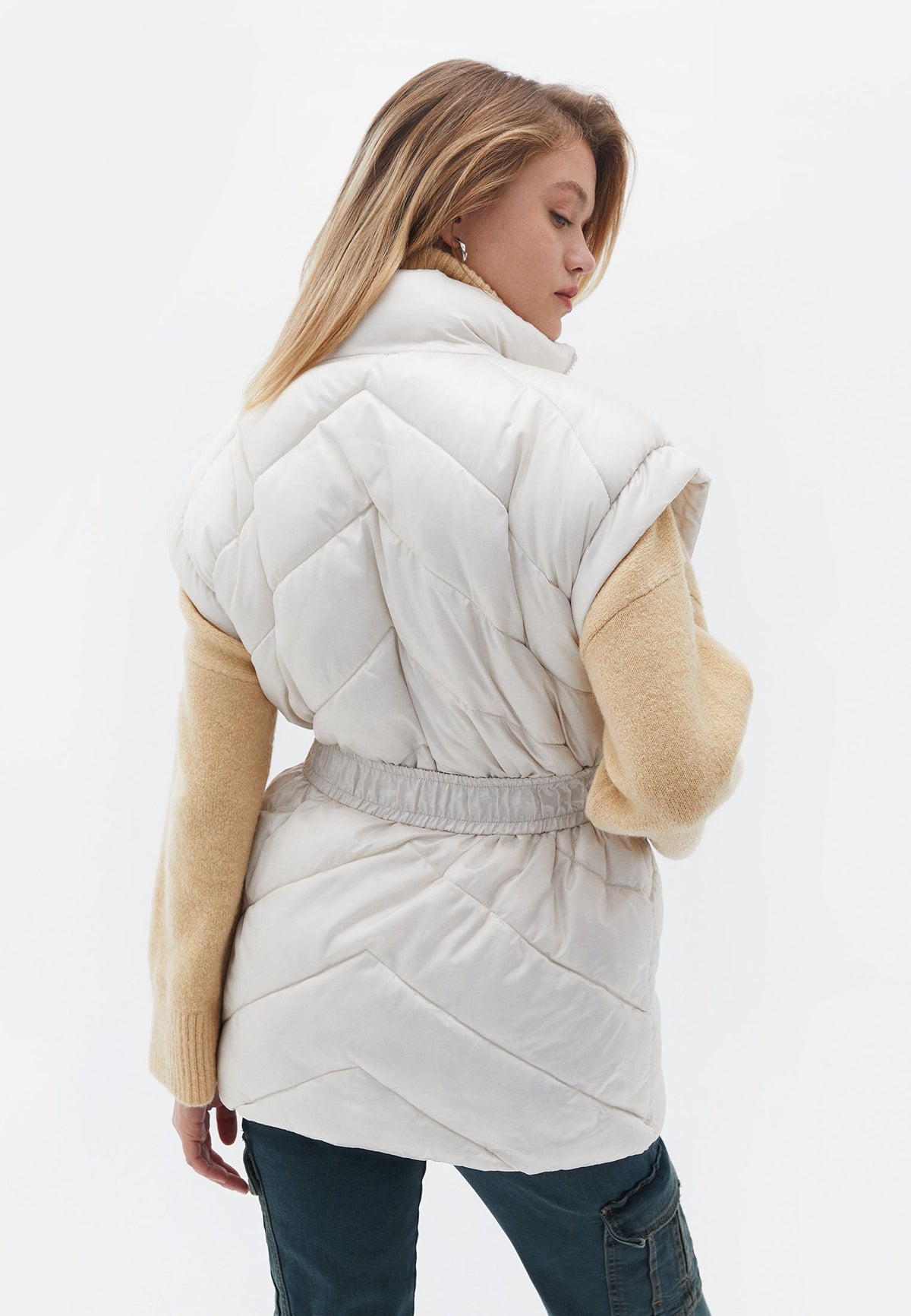 Vest With Belted Collar Detail - BUTTERCREAM