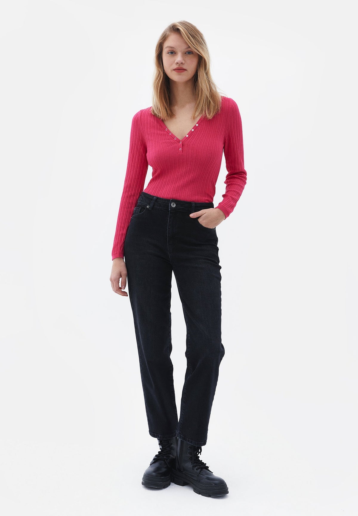 Raglan Sleeve V Neck Standard Knit Sweater - CABARET