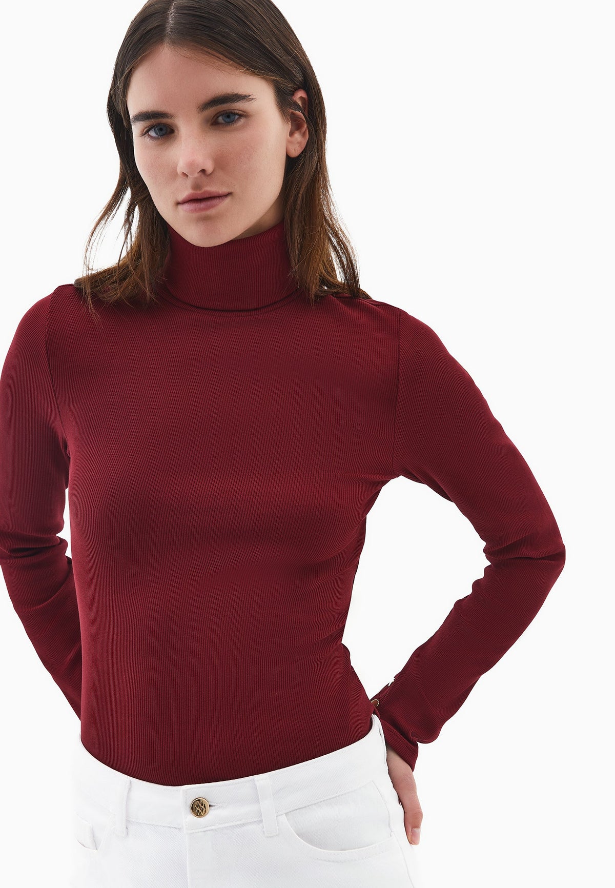 Turtleneck Long Sleeve Bodycon Top - CABERNET