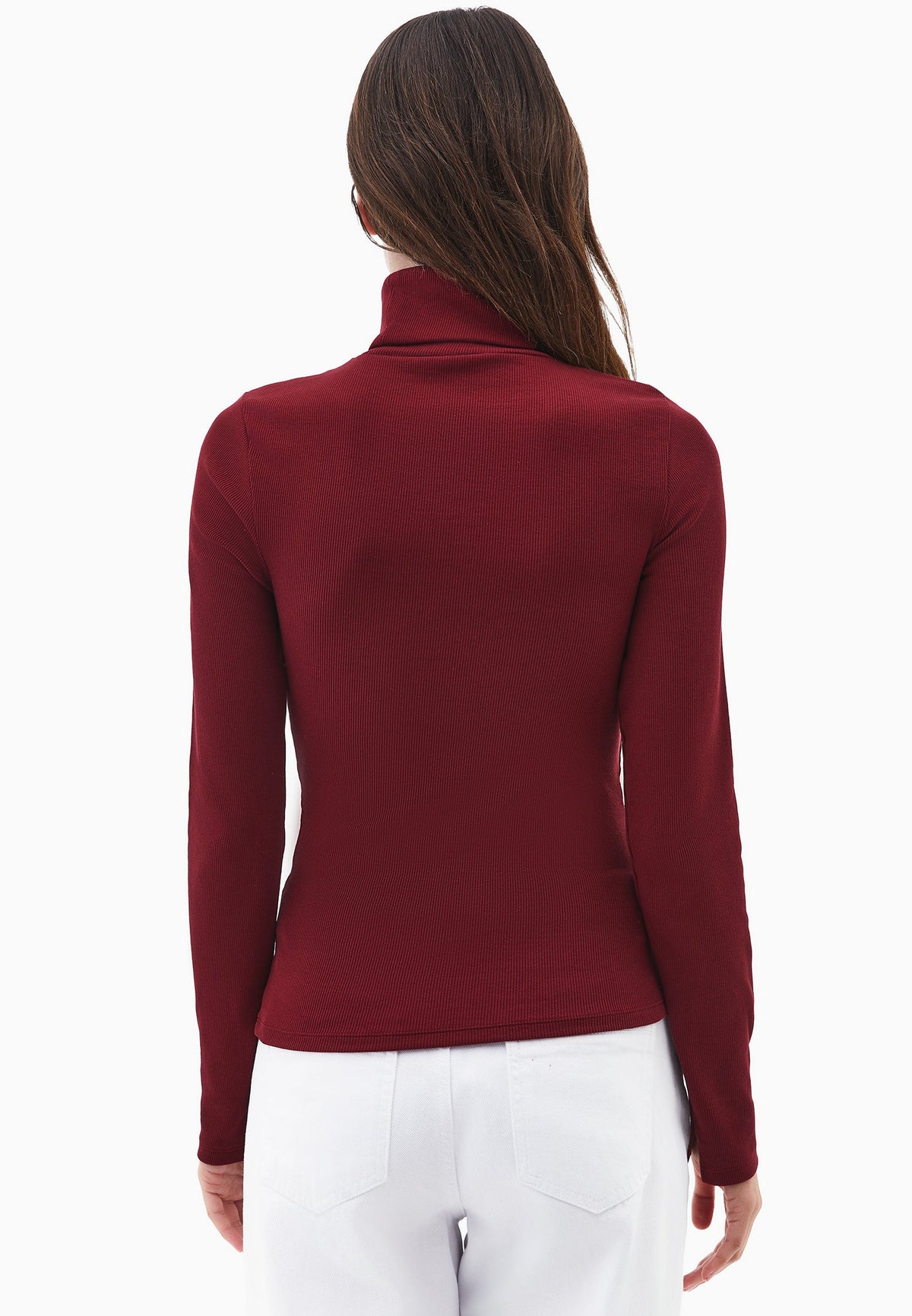 Turtleneck Long Sleeve Bodycon Top - CABERNET