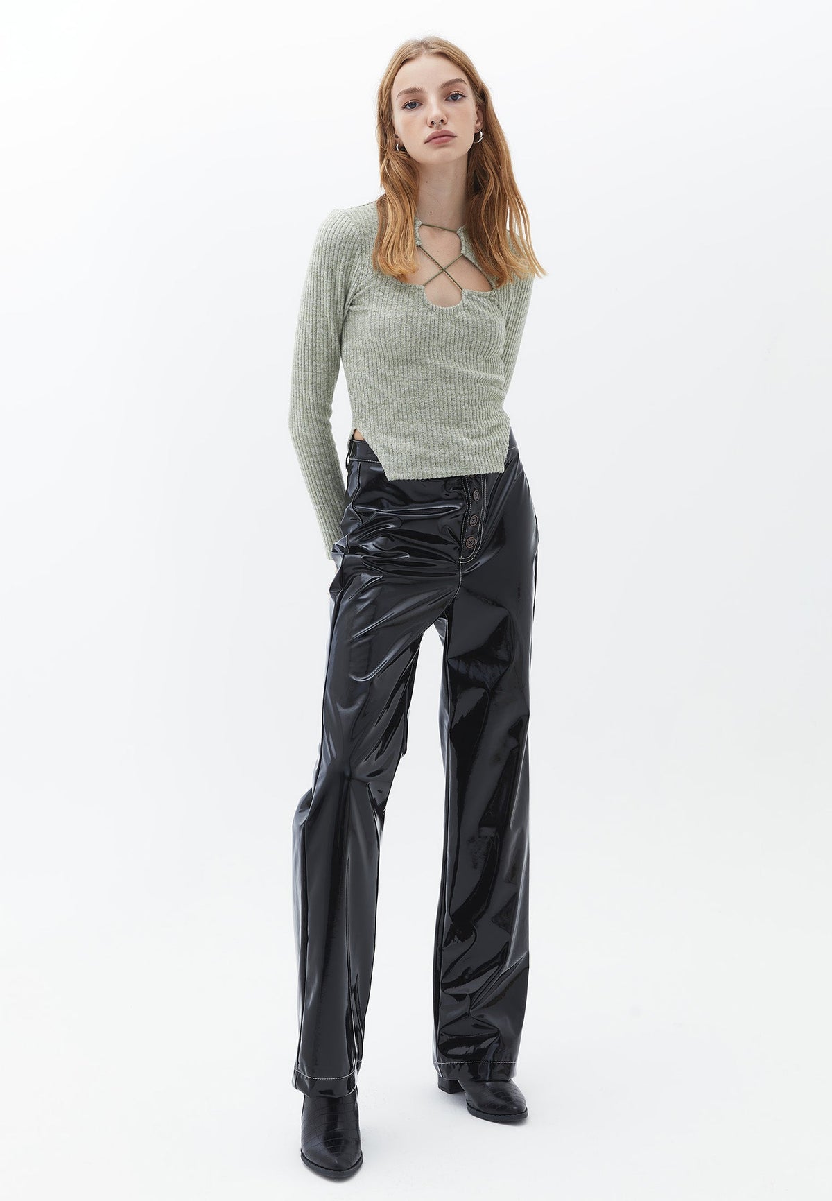 Deep Neck Asymmetric Women's Blouse - CALLISTE GREEN