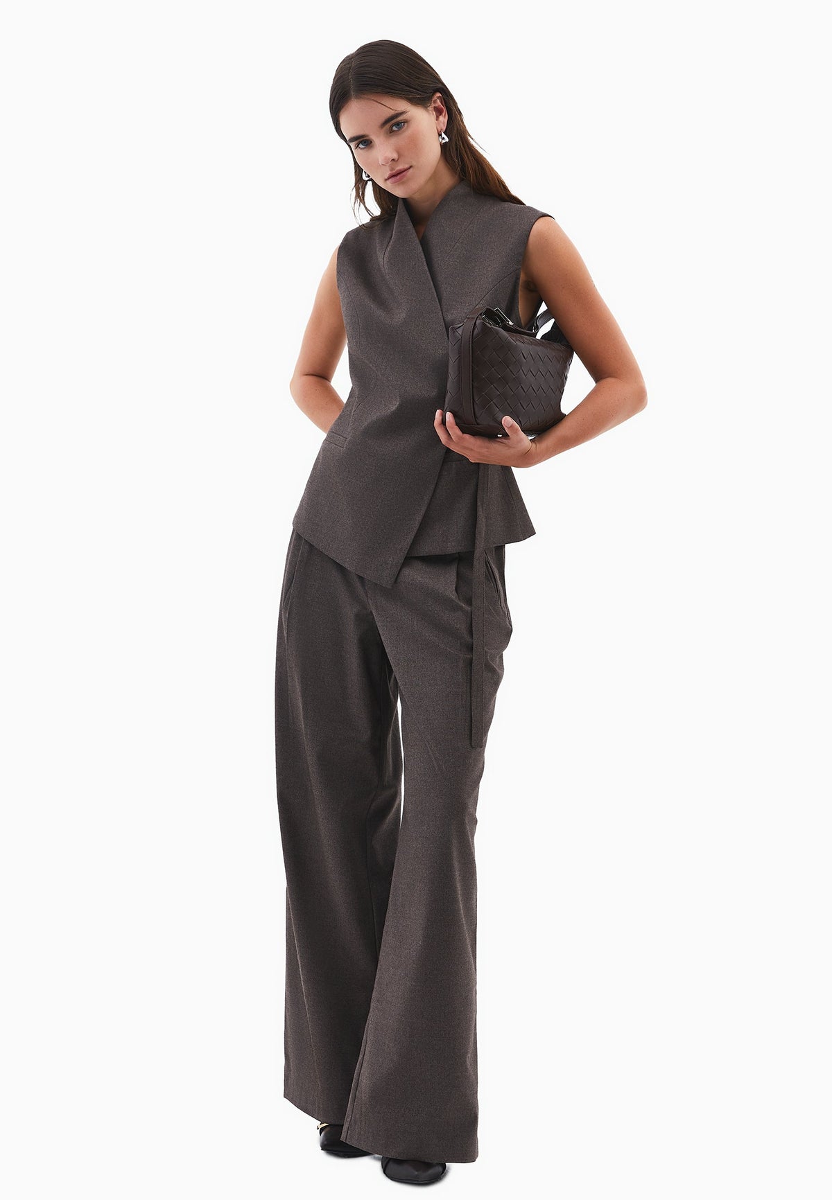 Wide Leg High Waist Trousers - CARAFE MELANGE