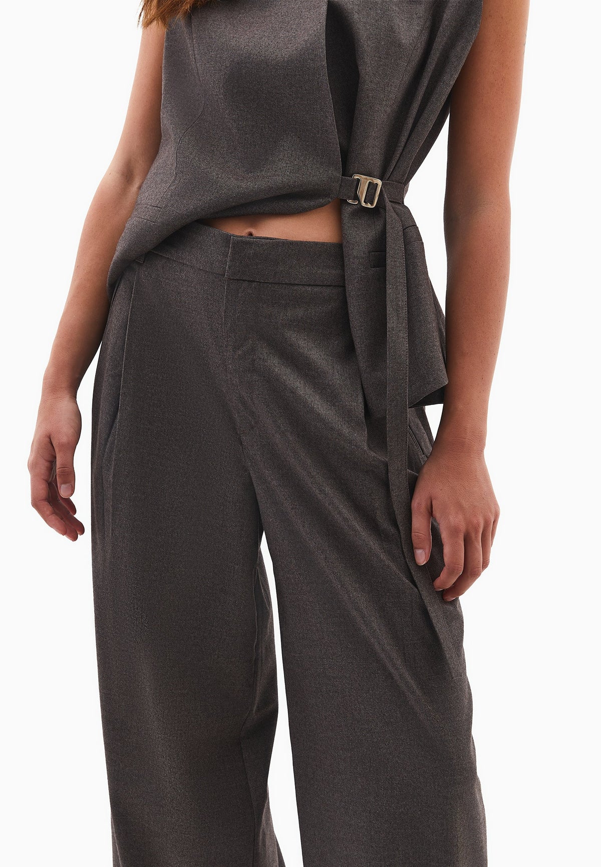 Wide Leg High Waist Trousers - CARAFE MELANGE