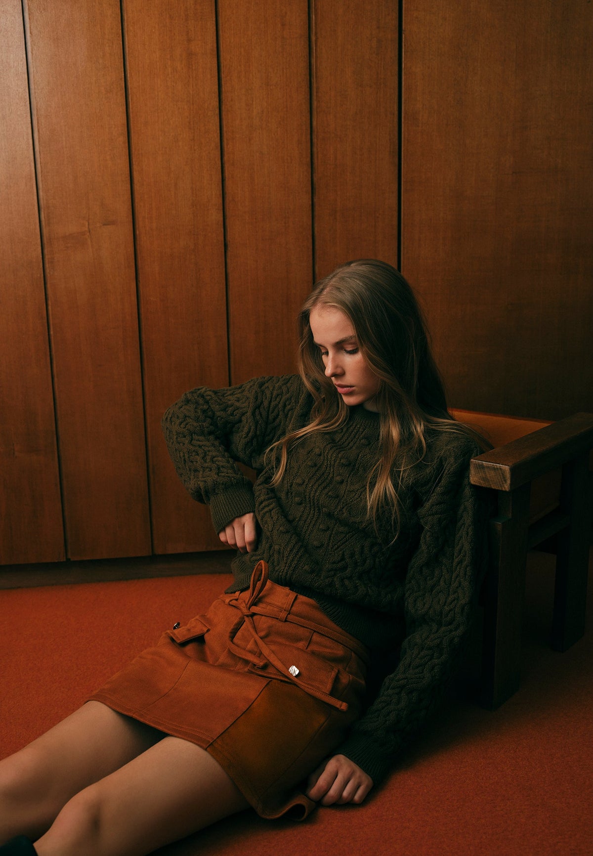 Short High Waist Belted Leather Skirt - CARAMEL CAFE