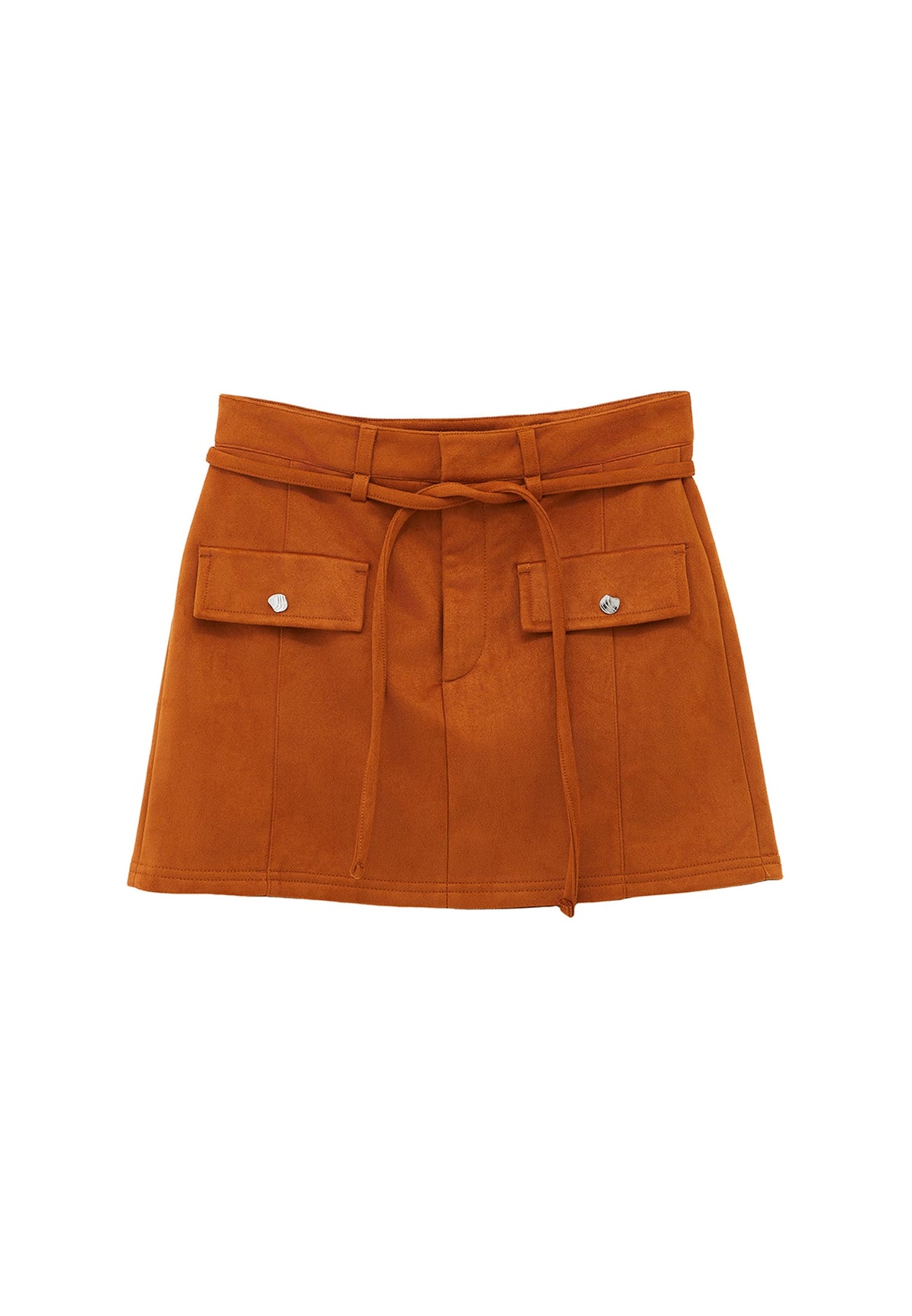 Short High Waist Belted Leather Skirt - CARAMEL CAFE