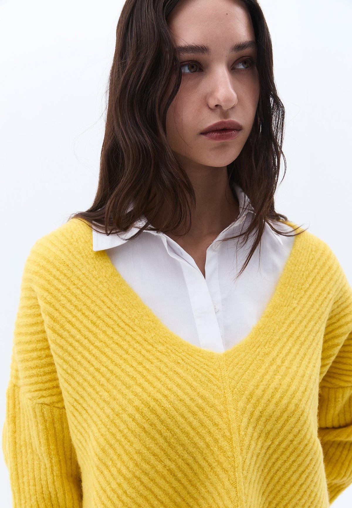 V Neck Long Sleeve Sweater - CELERY