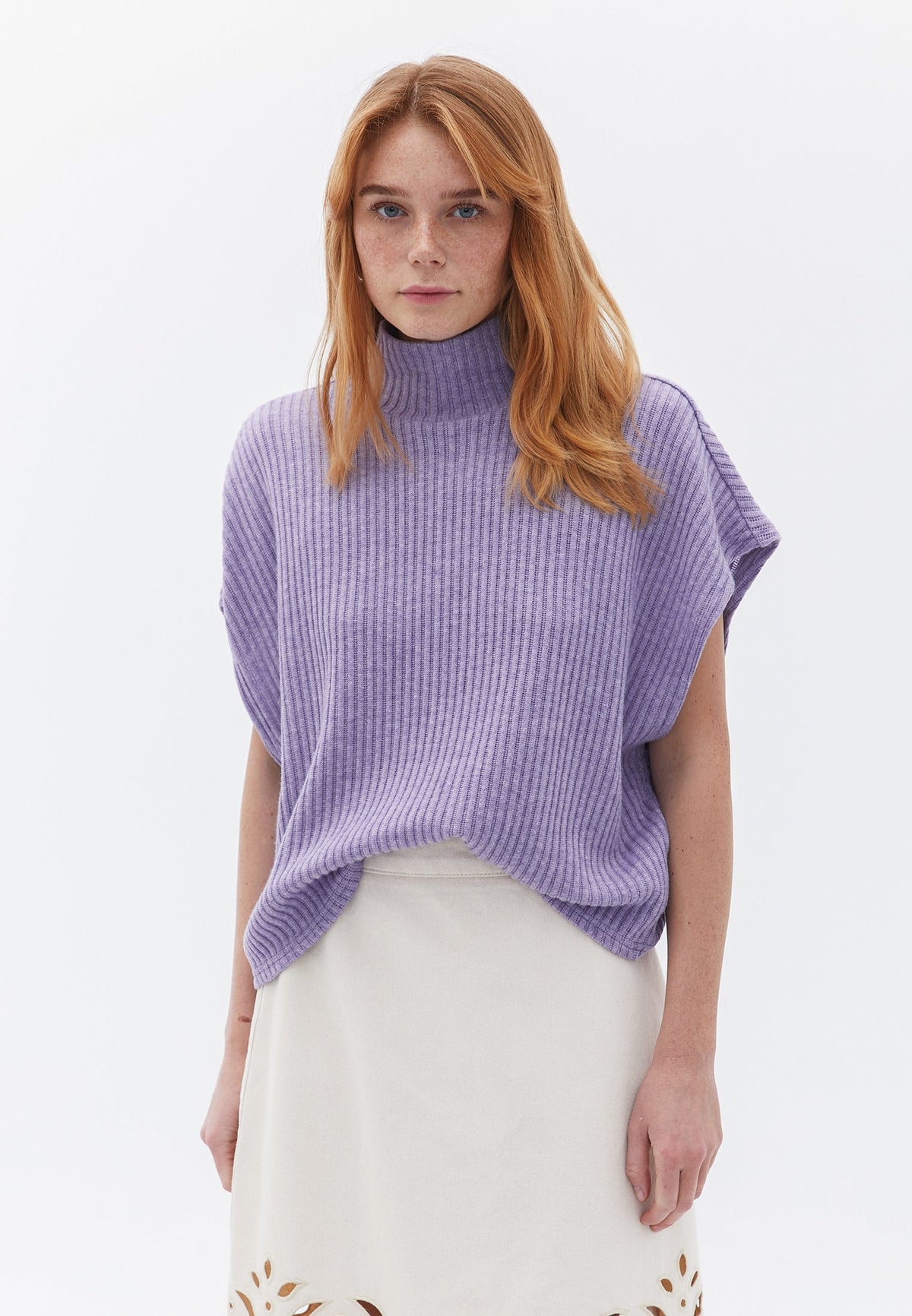 Oversize Turtleneck Sleeveless Vest - CHALK VIOLET