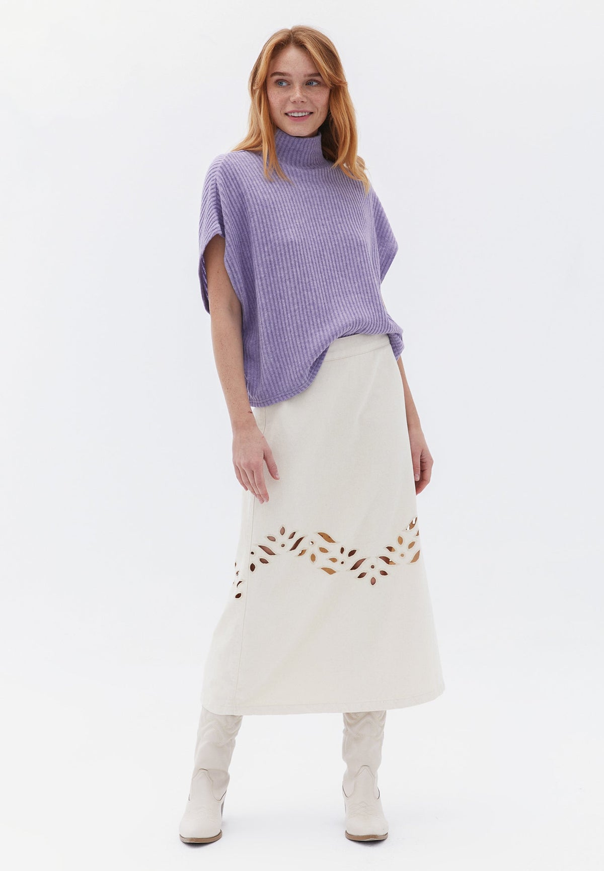 Oversize Turtleneck Sleeveless Vest - CHALK VIOLET