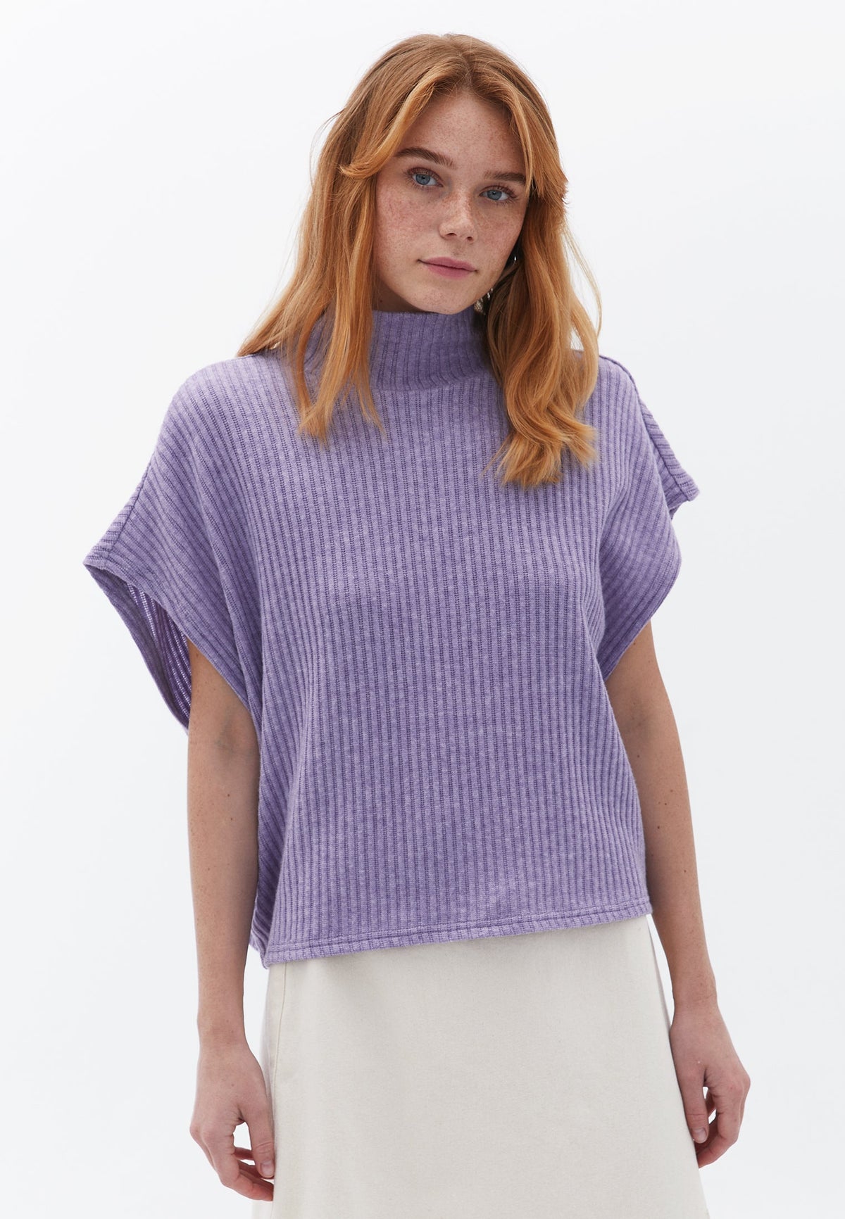 Oversize Turtleneck Sleeveless Vest - CHALK VIOLET