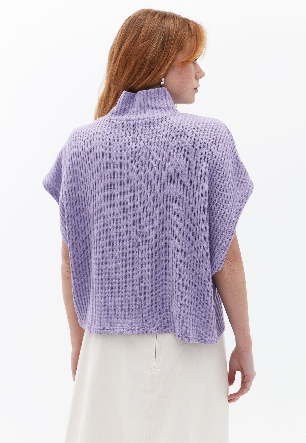 Oversize Turtleneck Sleeveless Vest - CHALK VIOLET