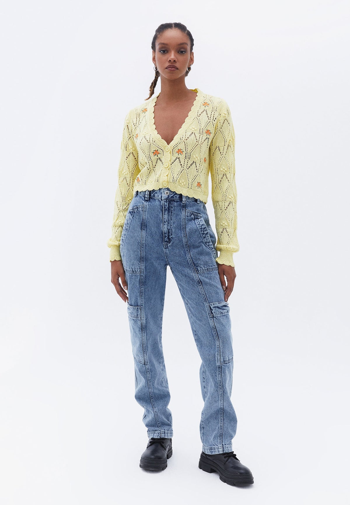 Short Cardigan With Raglan Sleeve And Embroidery - CHARDONNAY