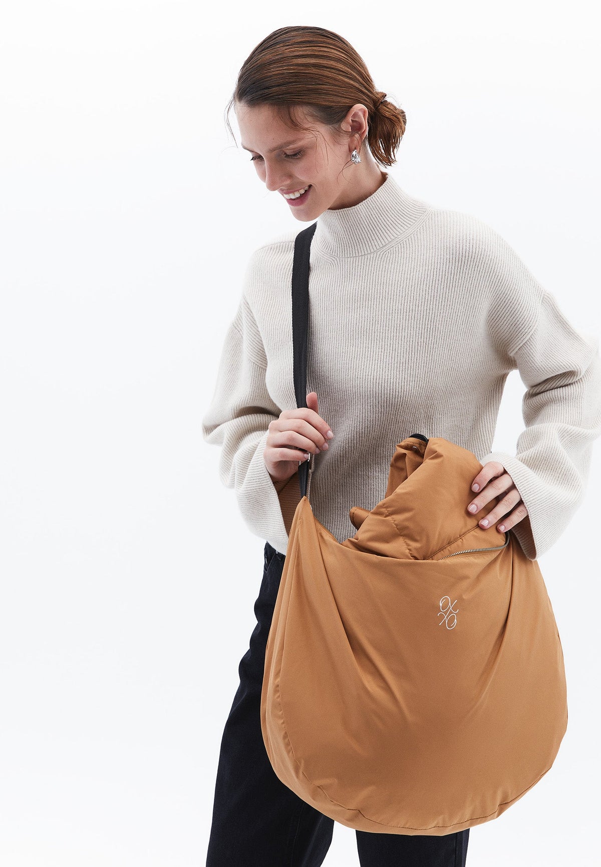 High Collar Long Sleeved Women's Coat - CHIPMUNK