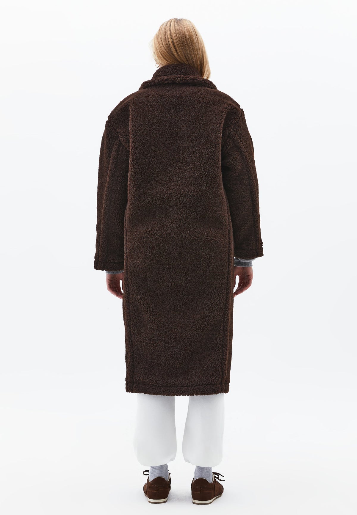 V Neck Long Sleeve Tunic Coat - CHOCOLATE TORTE