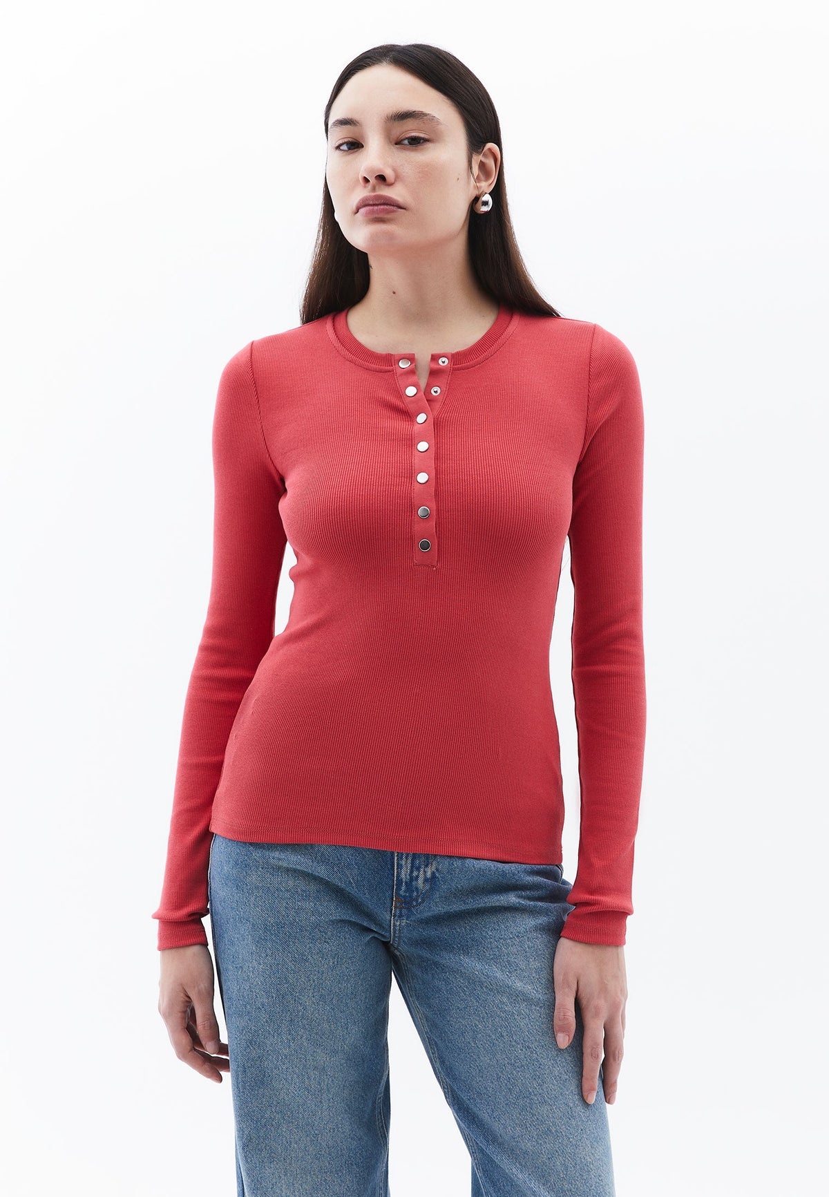 Ribbed Fabric Long Sleeve T-Shirt Crew Neck - CHRYSANTHEMUM