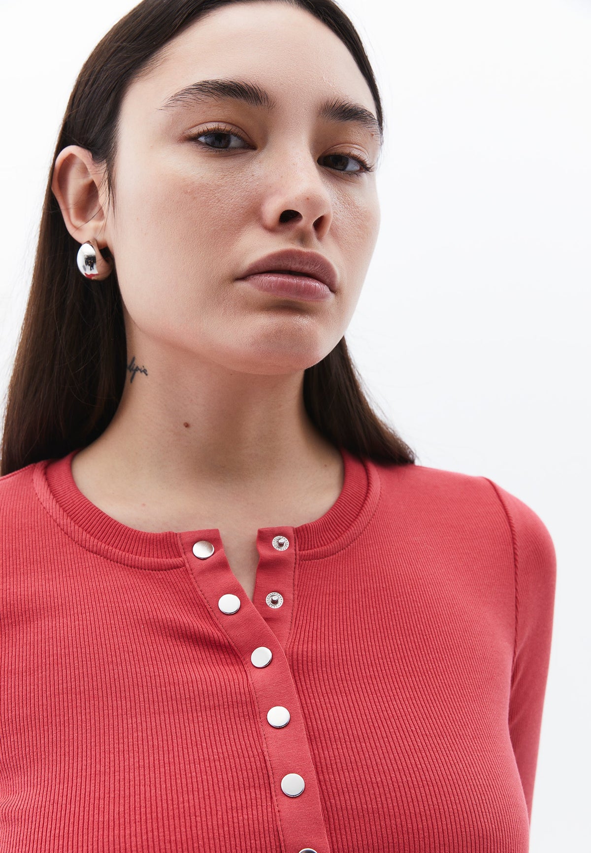 Ribbed Fabric Long Sleeve T-Shirt Crew Neck - CHRYSANTHEMUM