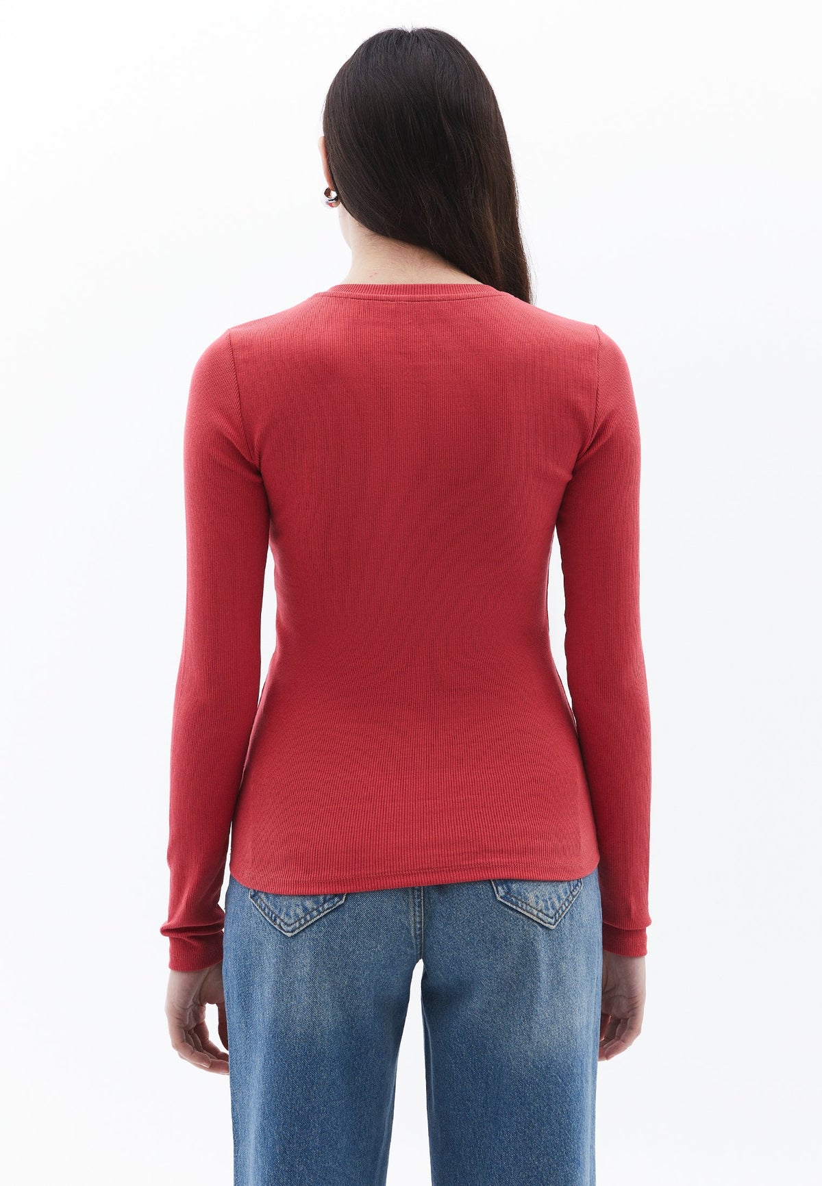 Ribbed Fabric Long Sleeve T-Shirt Crew Neck - CHRYSANTHEMUM