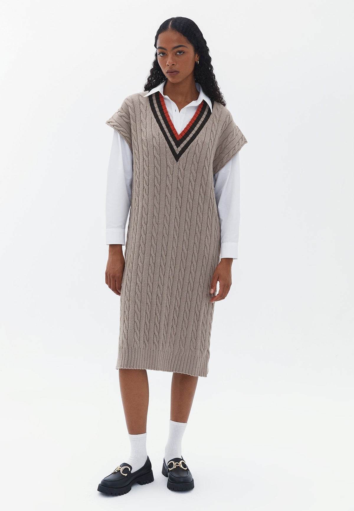 Striped Midi Dress - COBBLESTONE