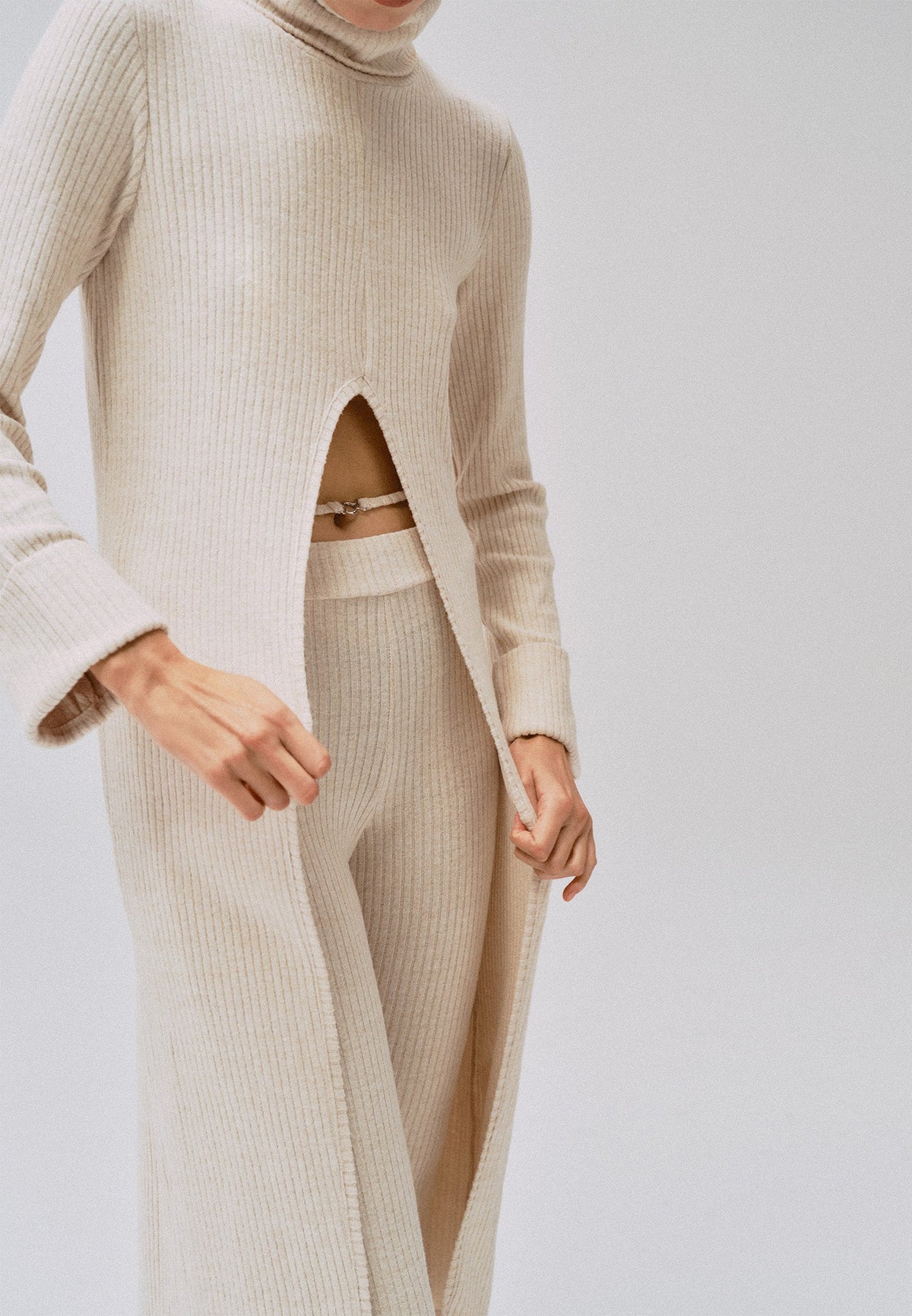 Turtleneck Tunic Blouse - CREME BRULEE