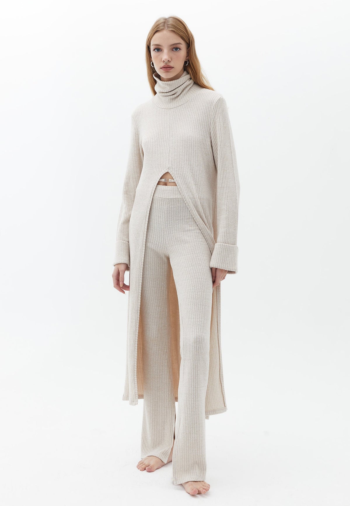 Spanish Leg Long Belt Detailed Pants - CREME BRULEE