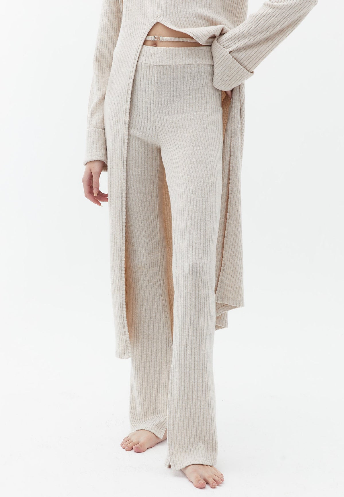 Spanish Leg Long Belt Detailed Pants - CREME BRULEE