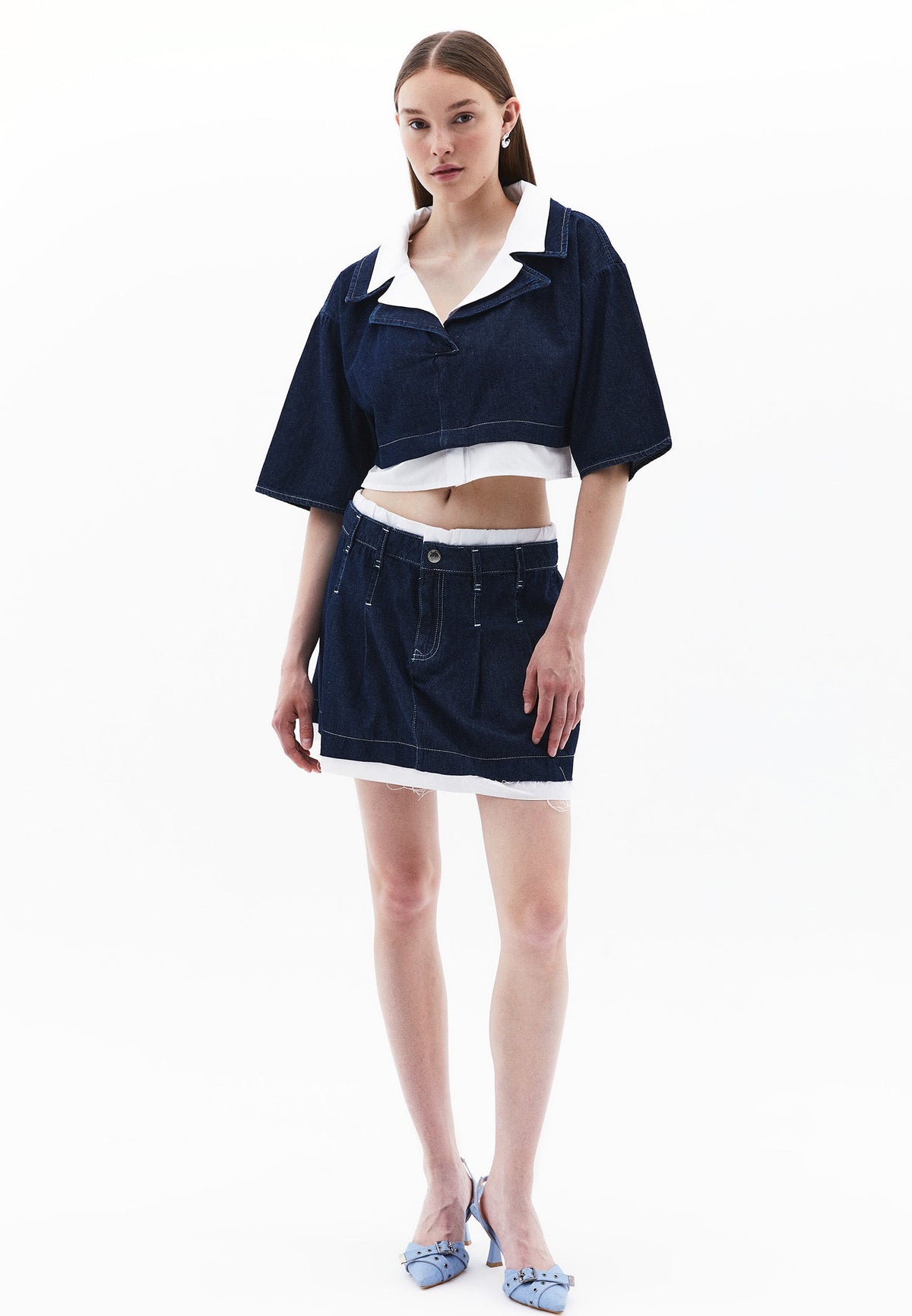Oversize Crop Shirt 3/4 Sleeve - DARK BLUE DENIM