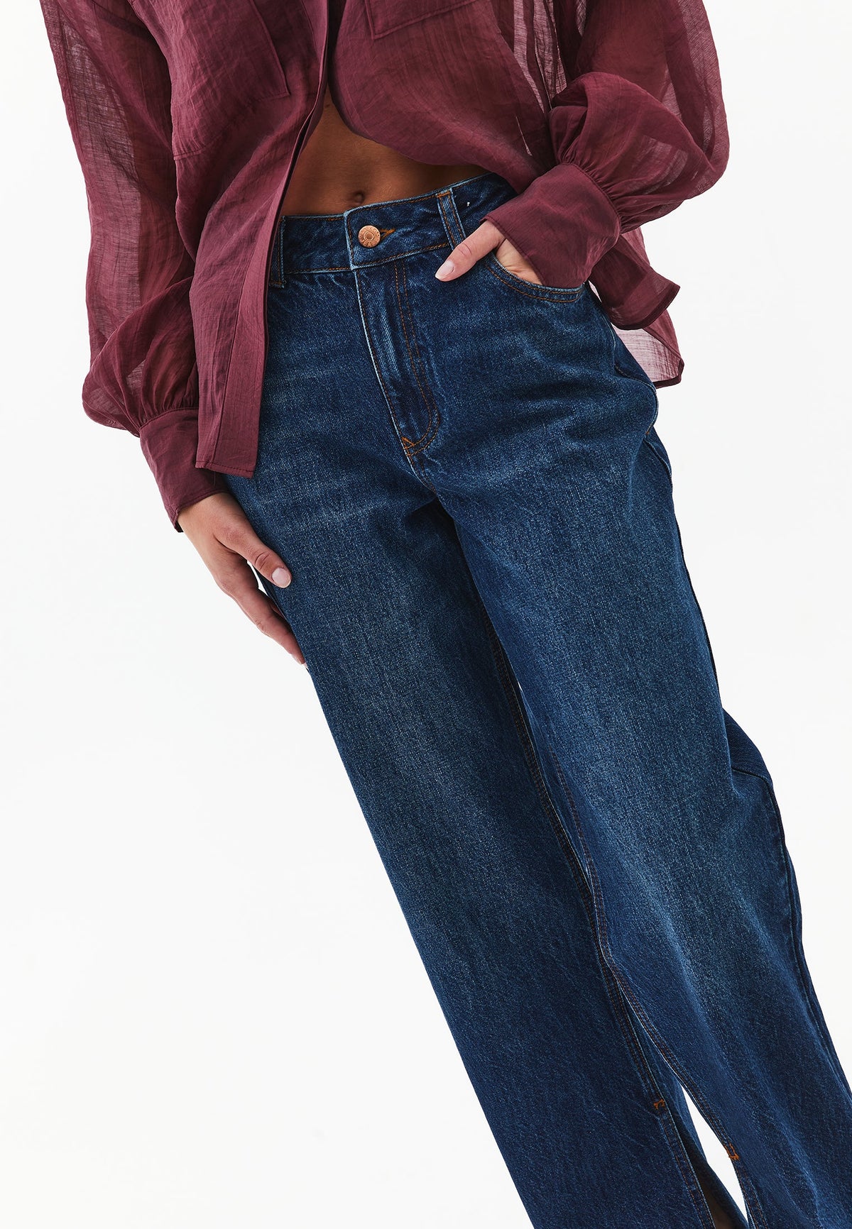Straight Leg Straight Denim Pants - DARK BLUE DENIM