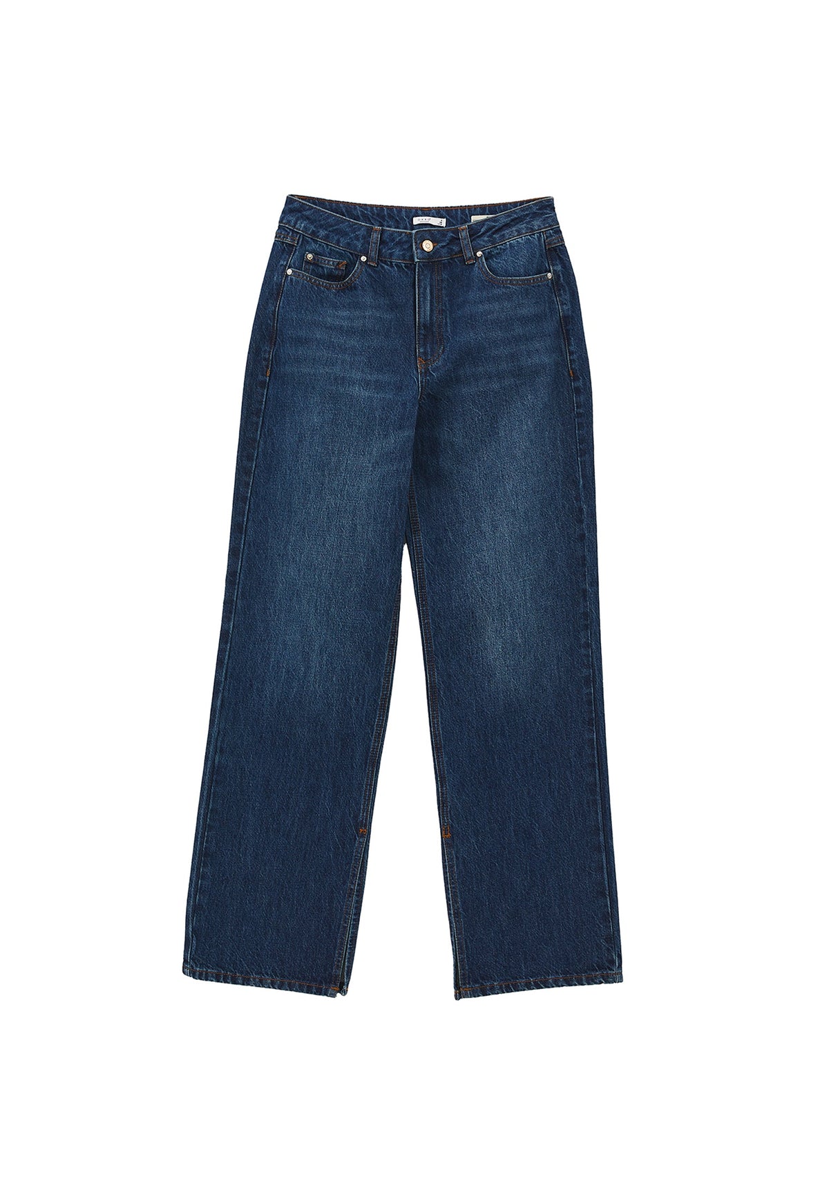 Straight Leg Straight Denim Pants - DARK BLUE DENIM