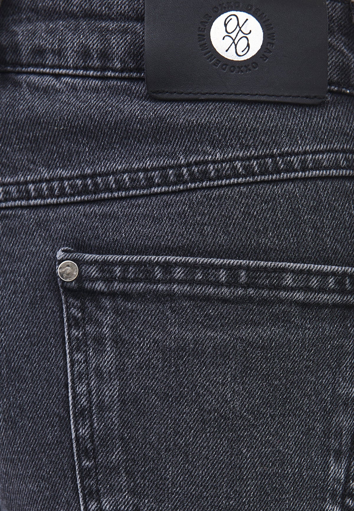 High Waist Straight Leg Denim Pants - DARK GREY DENIM