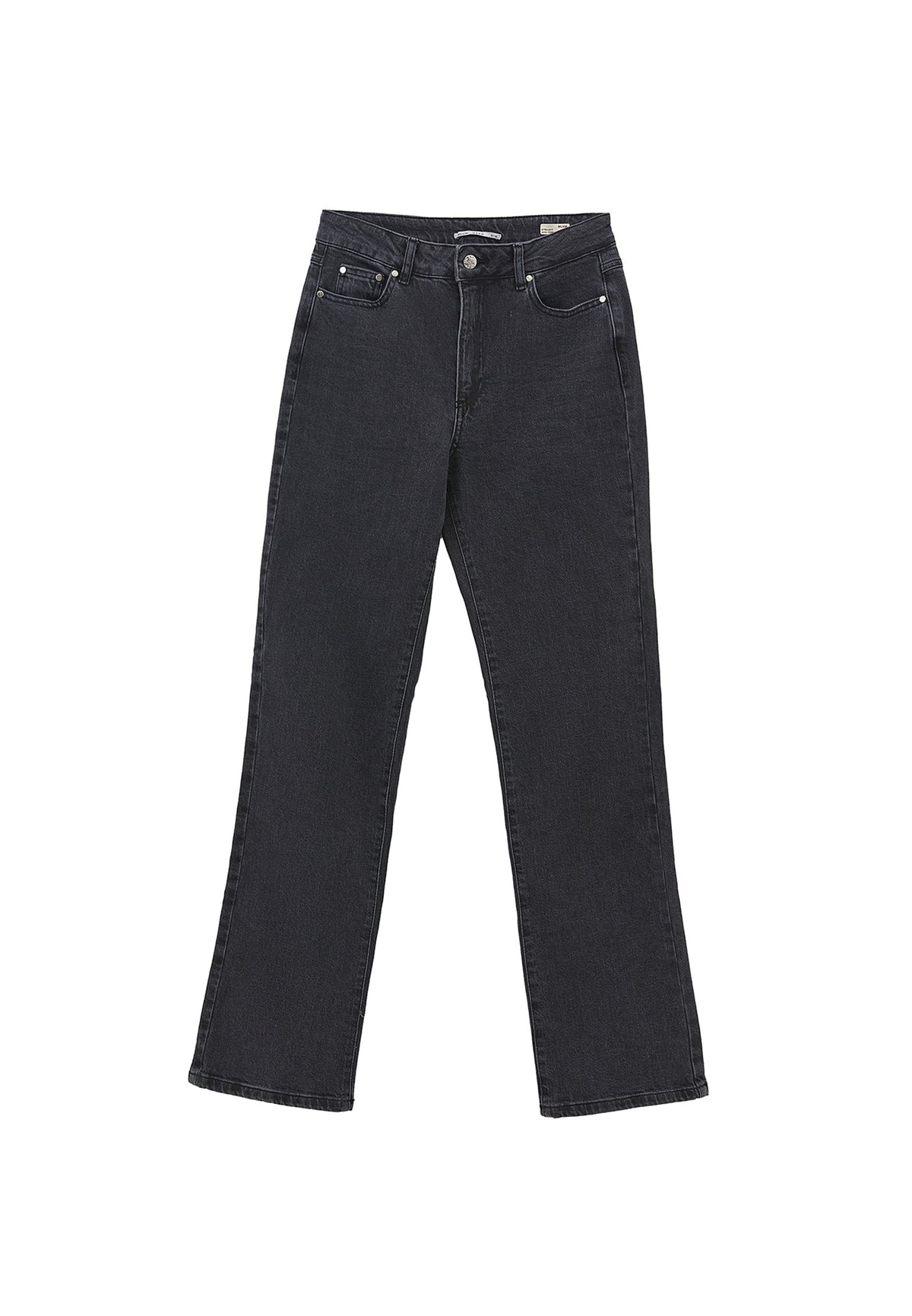 High Waist Straight Leg Denim Pants - DARK GREY DENIM