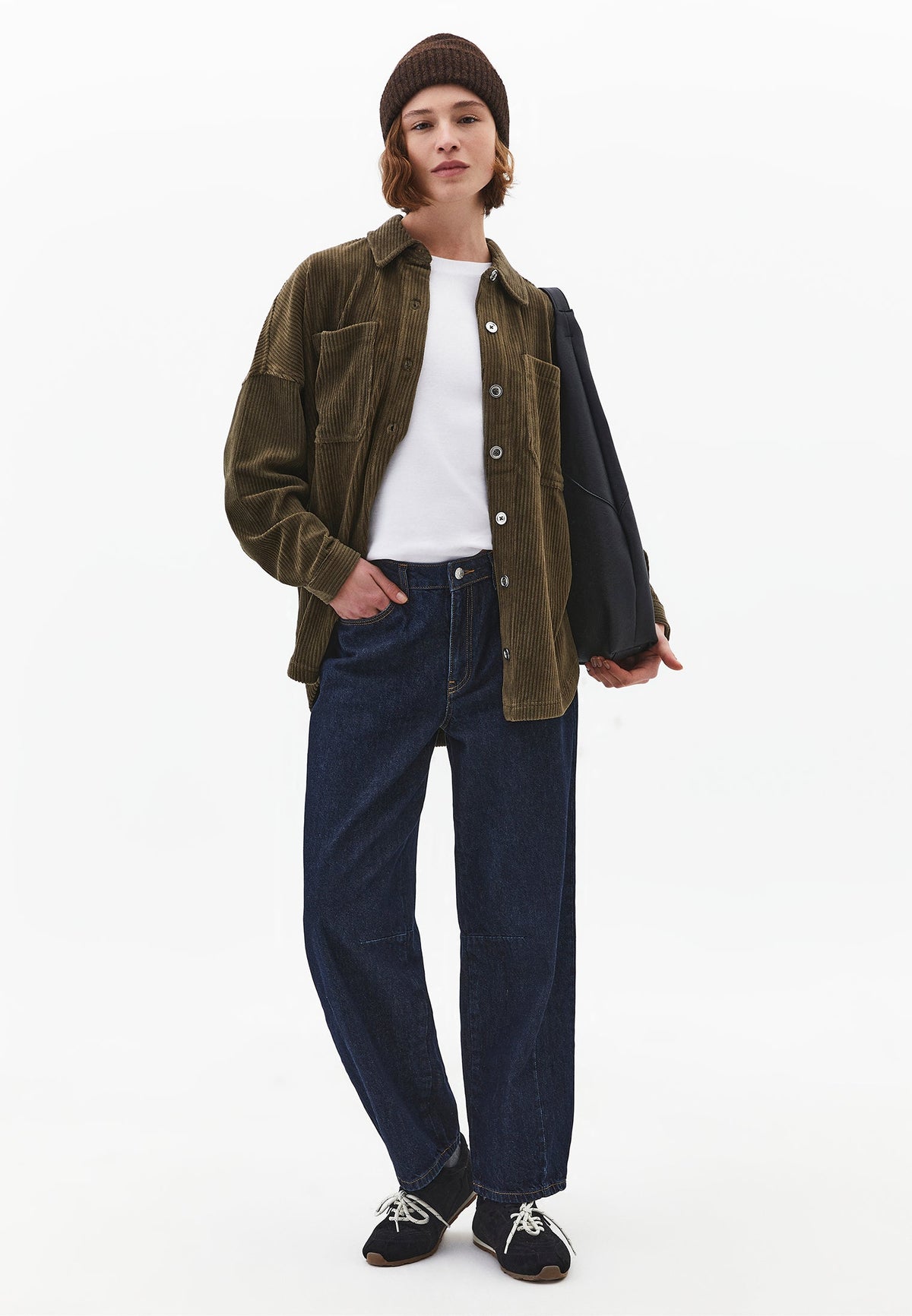 Oversize Pocket Detailed Ribbed Shirt - DARK OLIVE