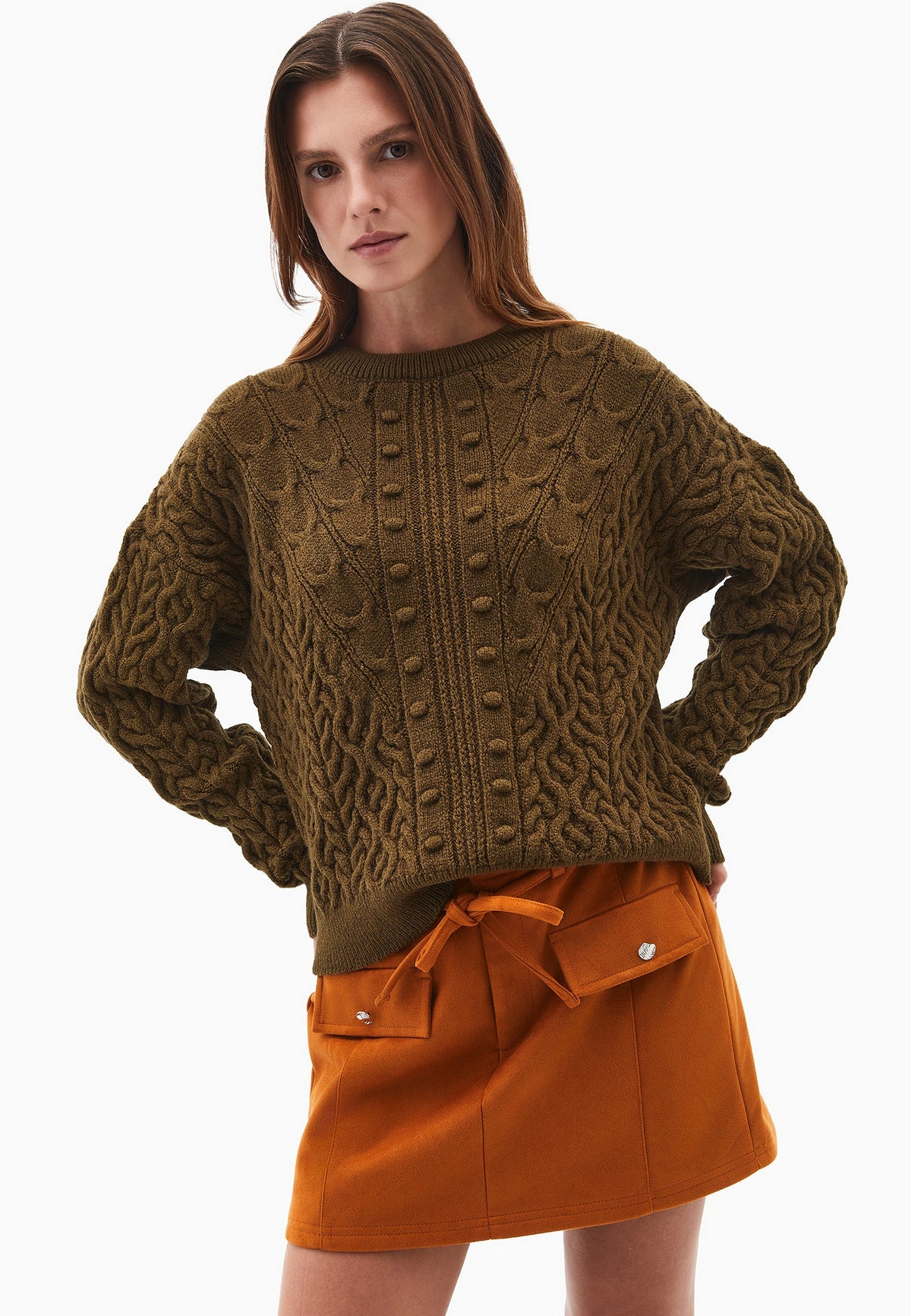 Comfortable Crew Neck Knit Sweater - DARK OLIVE