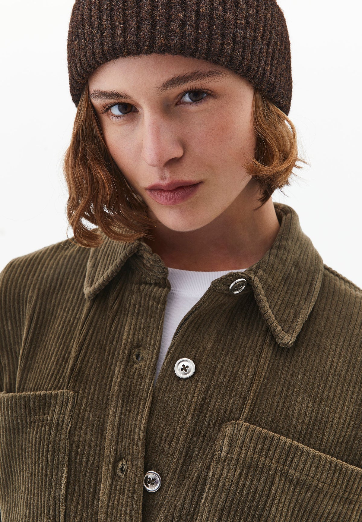 Oversize Pocket Detailed Ribbed Shirt - DARK OLIVE