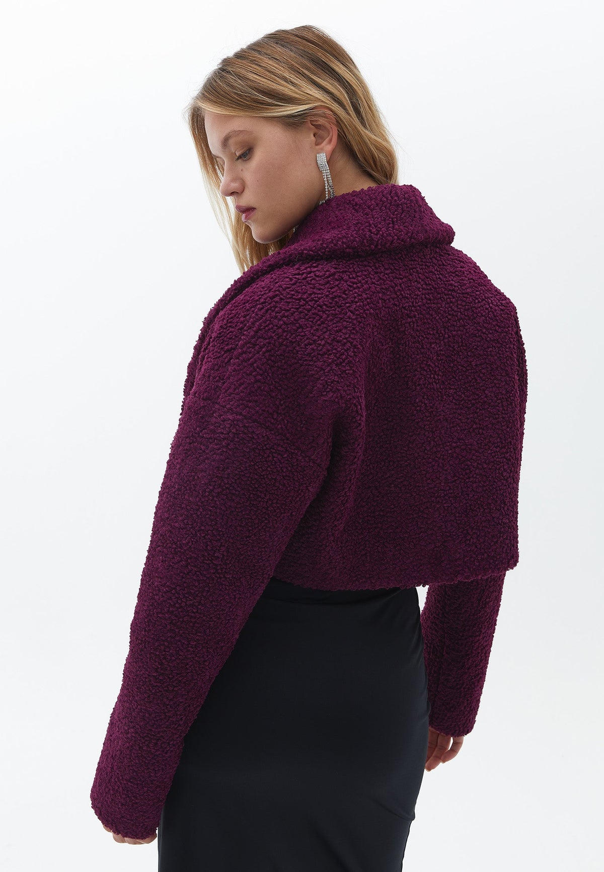Oversize Crop Bouclé Jacket - DARK PURPLE