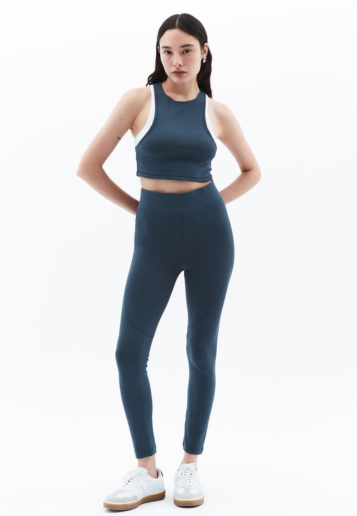 High Waist Skinny Leg Long Leggings - DARK SLATE