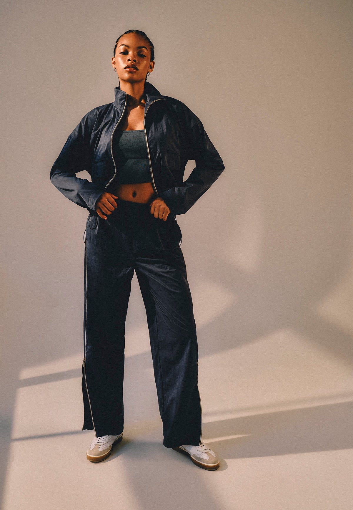 Jacket With Pockets, High Collar, Long Sleeves - DARK SLATE