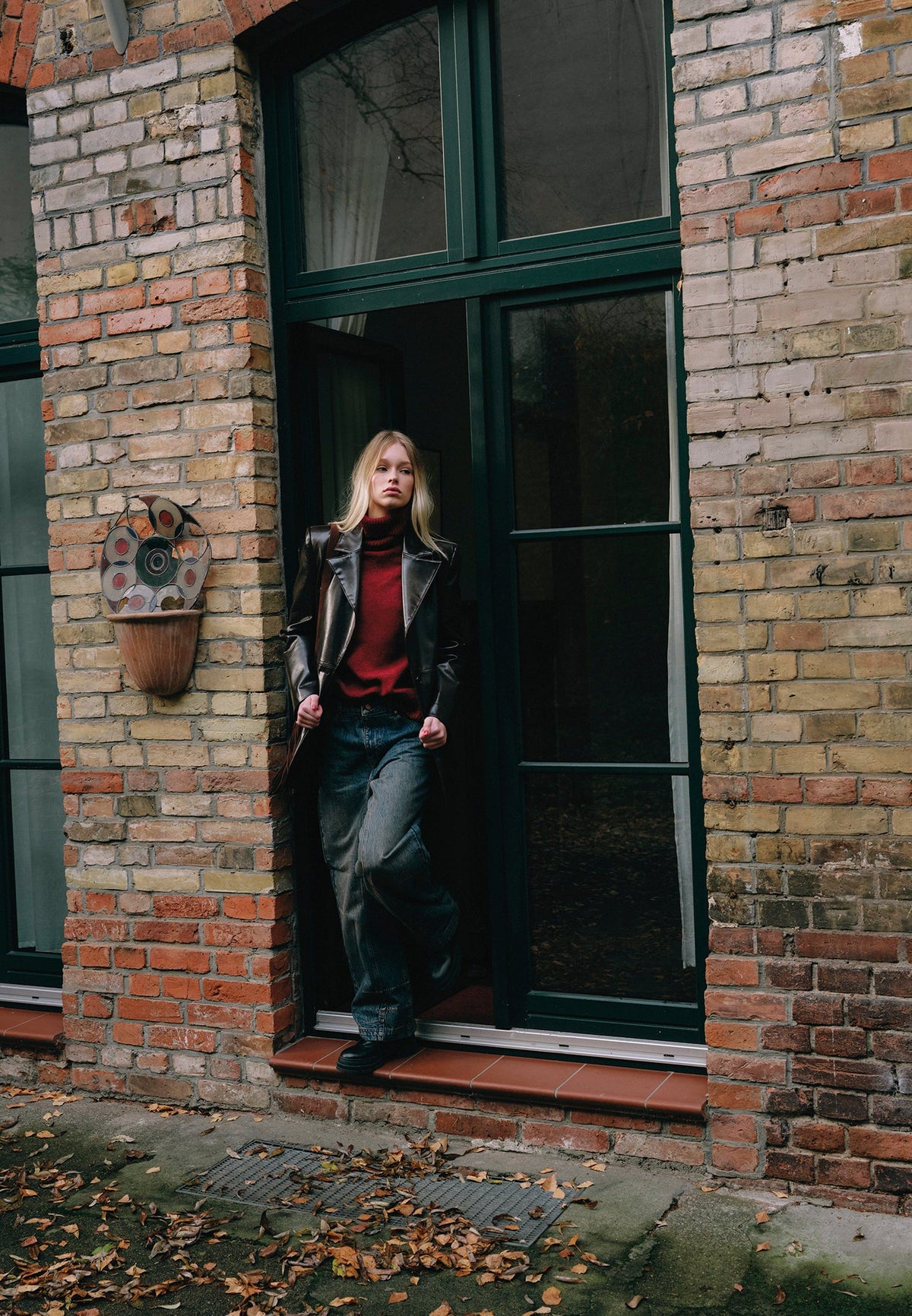 Baggy Pants With Cut-Out Details - DARK TOBACCO DENIM