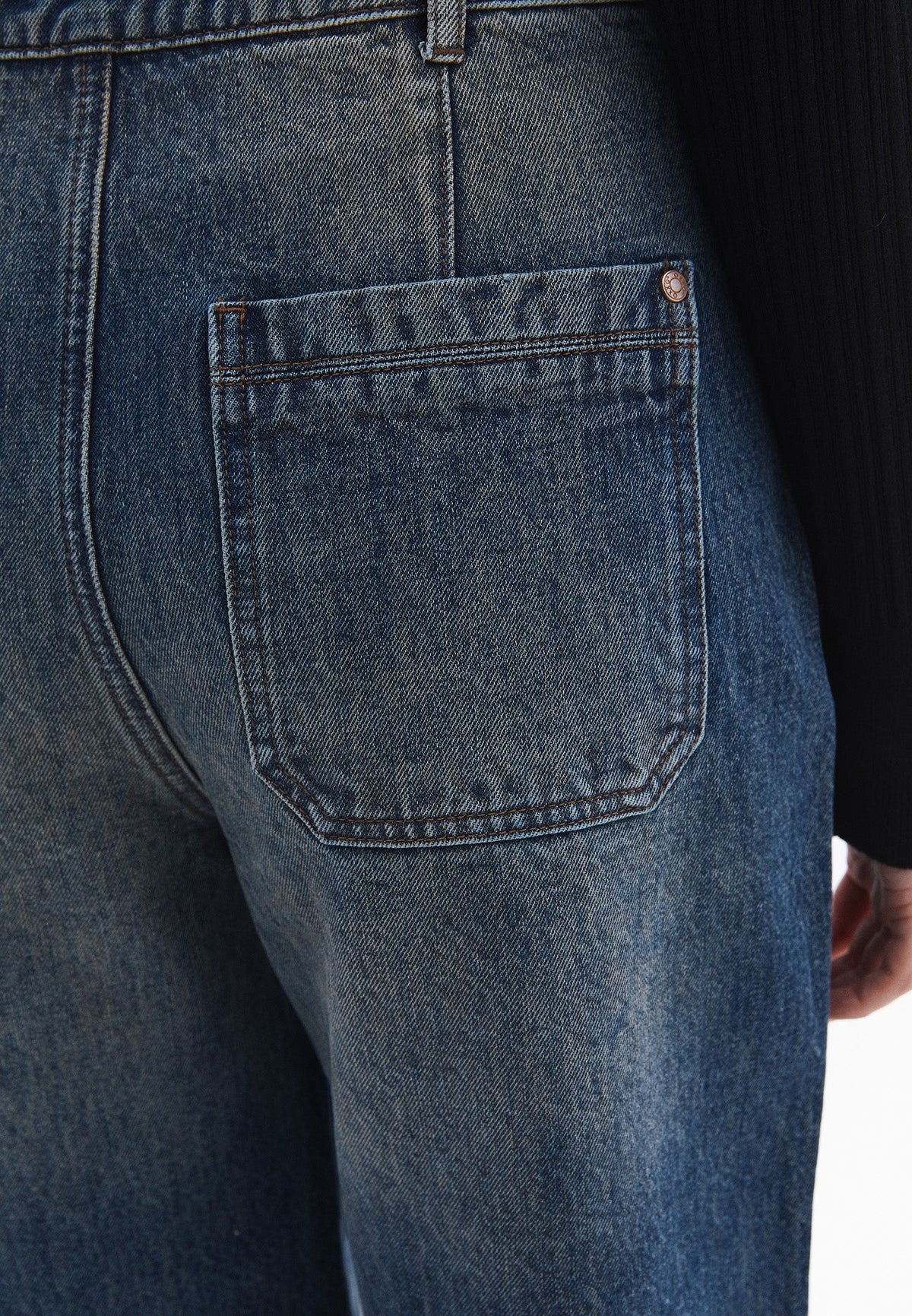 Baggy Pants With Cut-Out Details - DARK TOBACCO DENIM