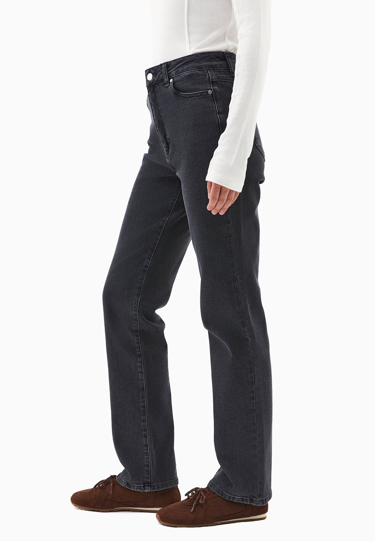 High Waist Straight Leg Denim Pants - DEEP GREY DENIM