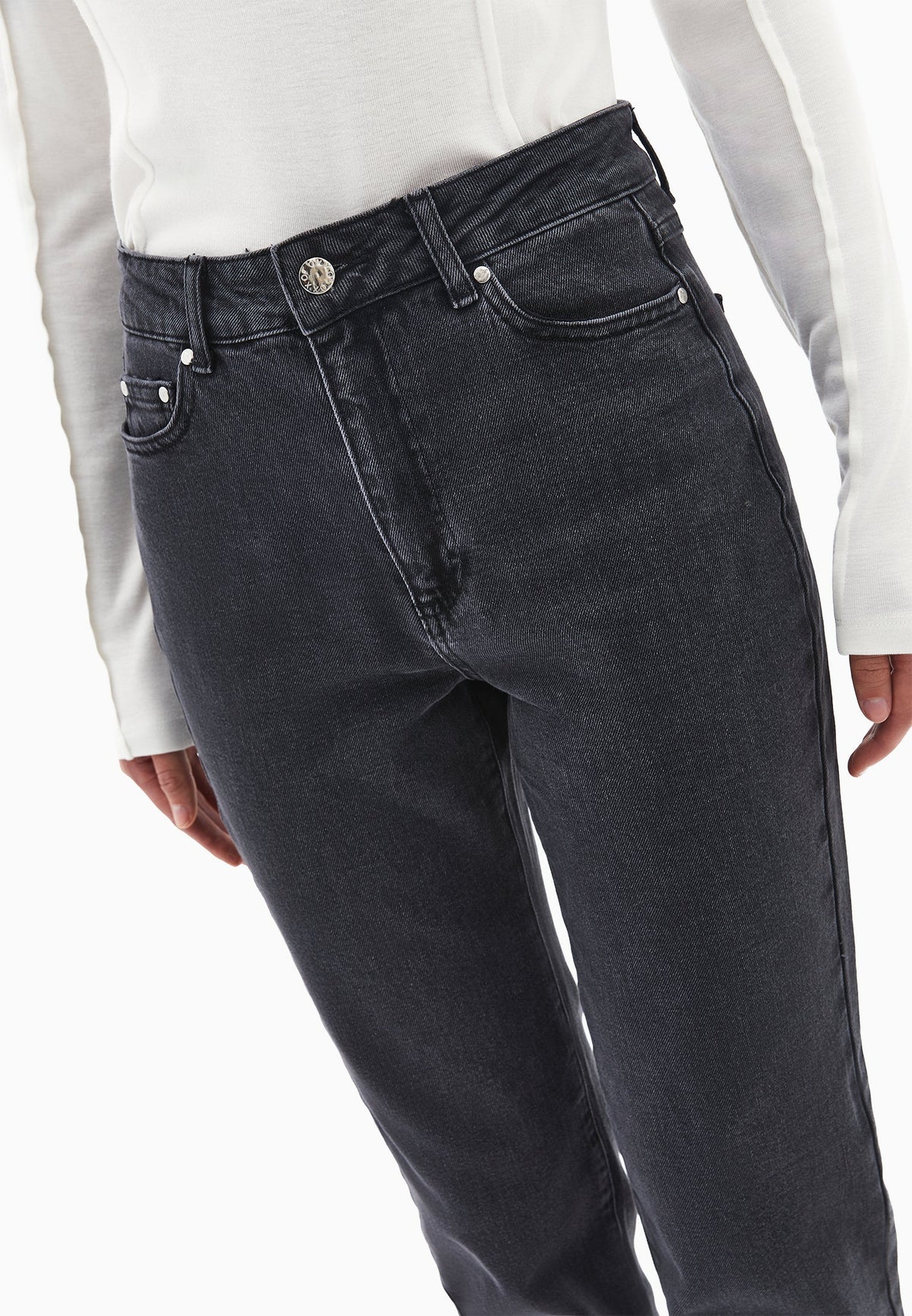 High Waist Straight Leg Denim Pants - DEEP GREY DENIM