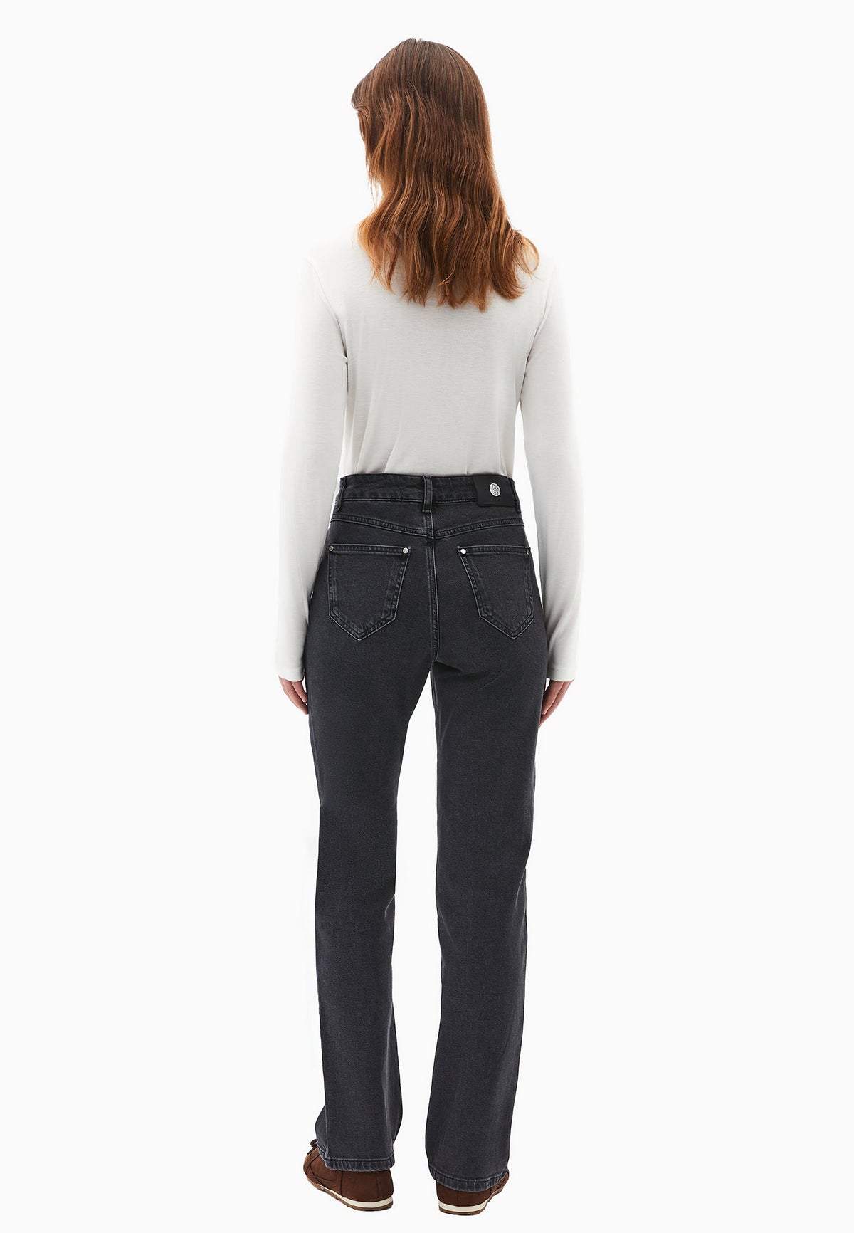 High Waist Straight Leg Denim Pants - DEEP GREY DENIM