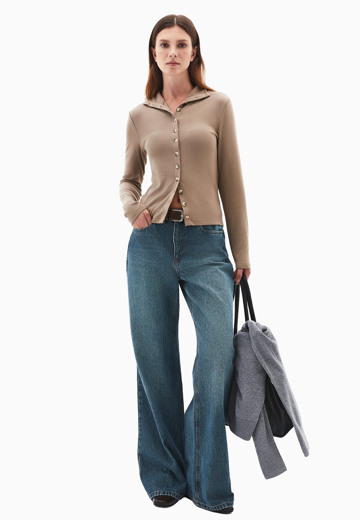 Bodycon Buttoned Blouse - DESERT TAUPE
