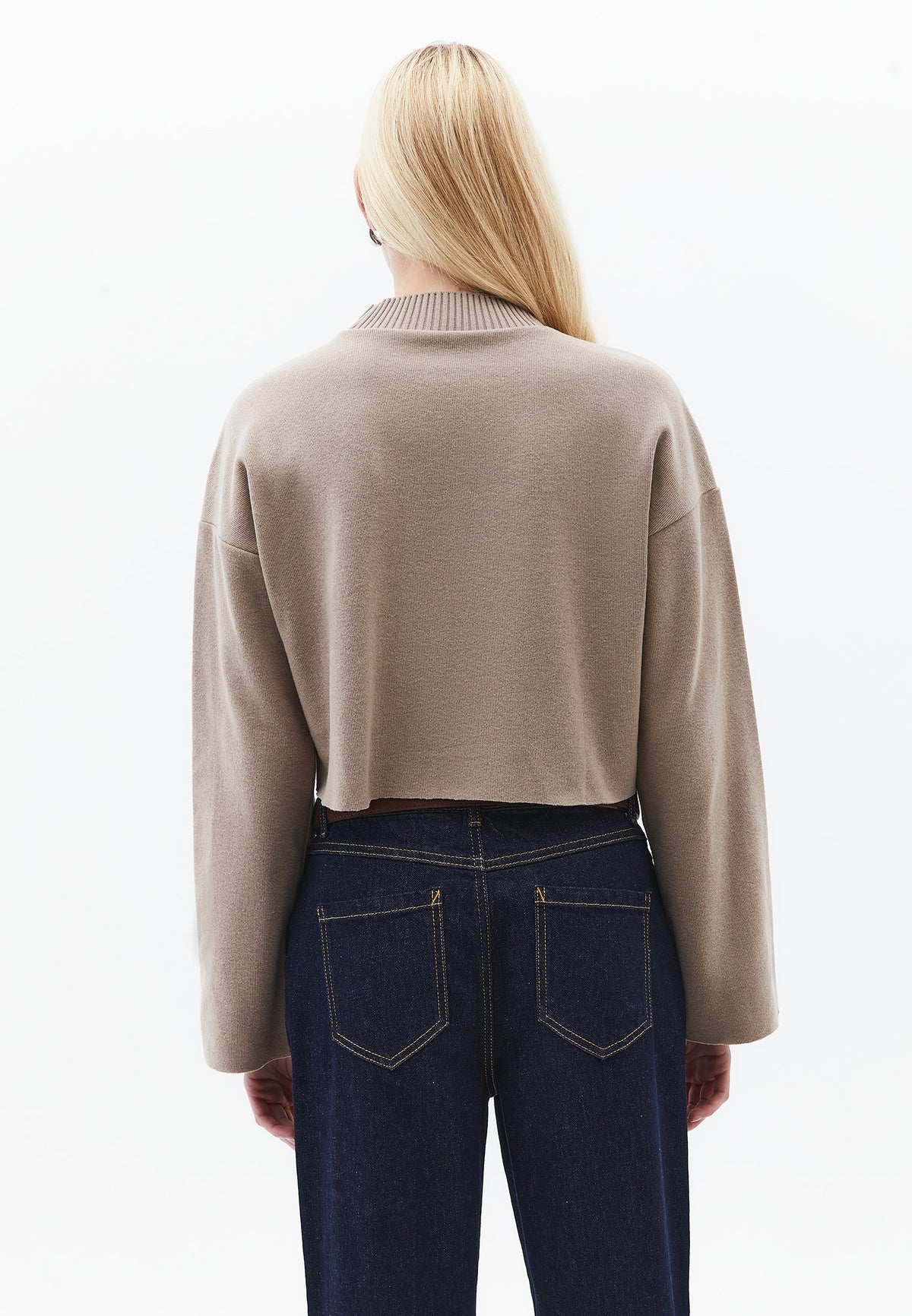 High Neck Cropped Sweater - DESERT TAUPE