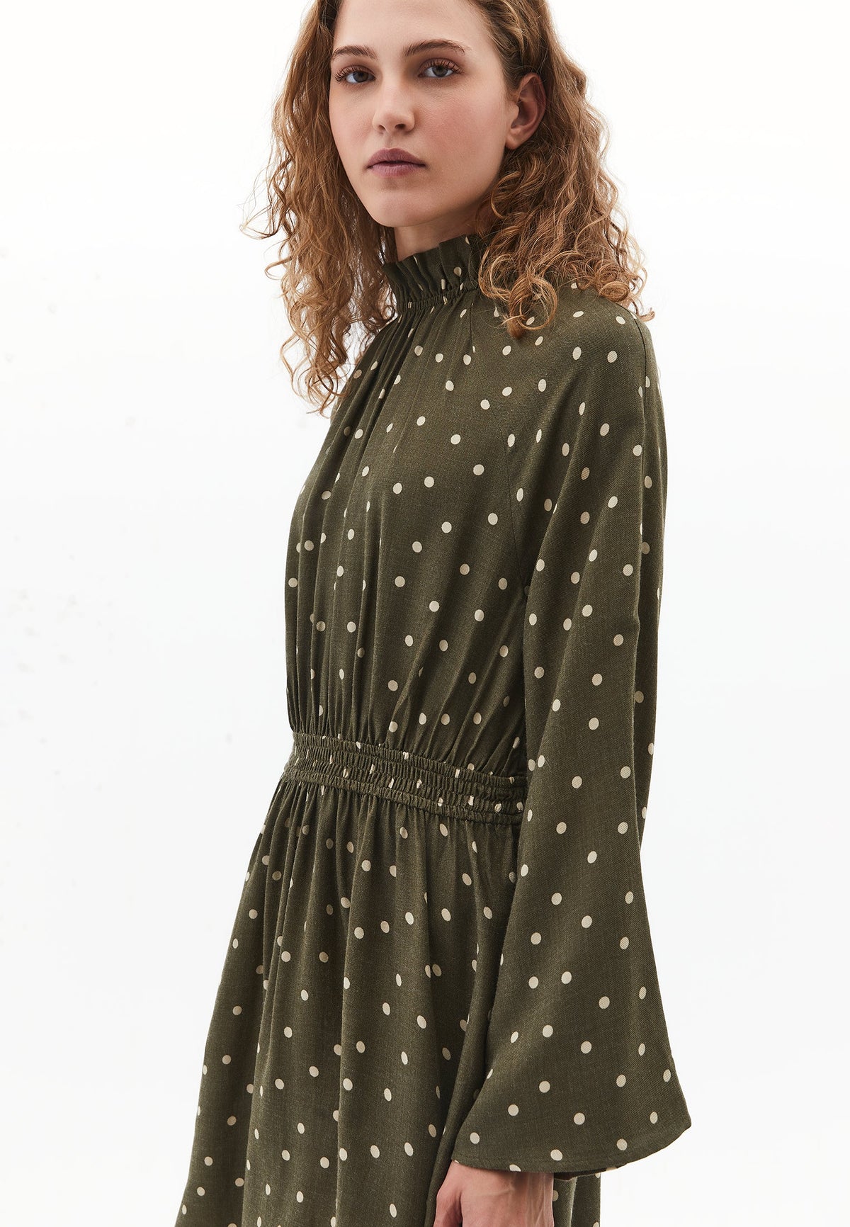 High Neck Printed Short Dress - DOT COMB