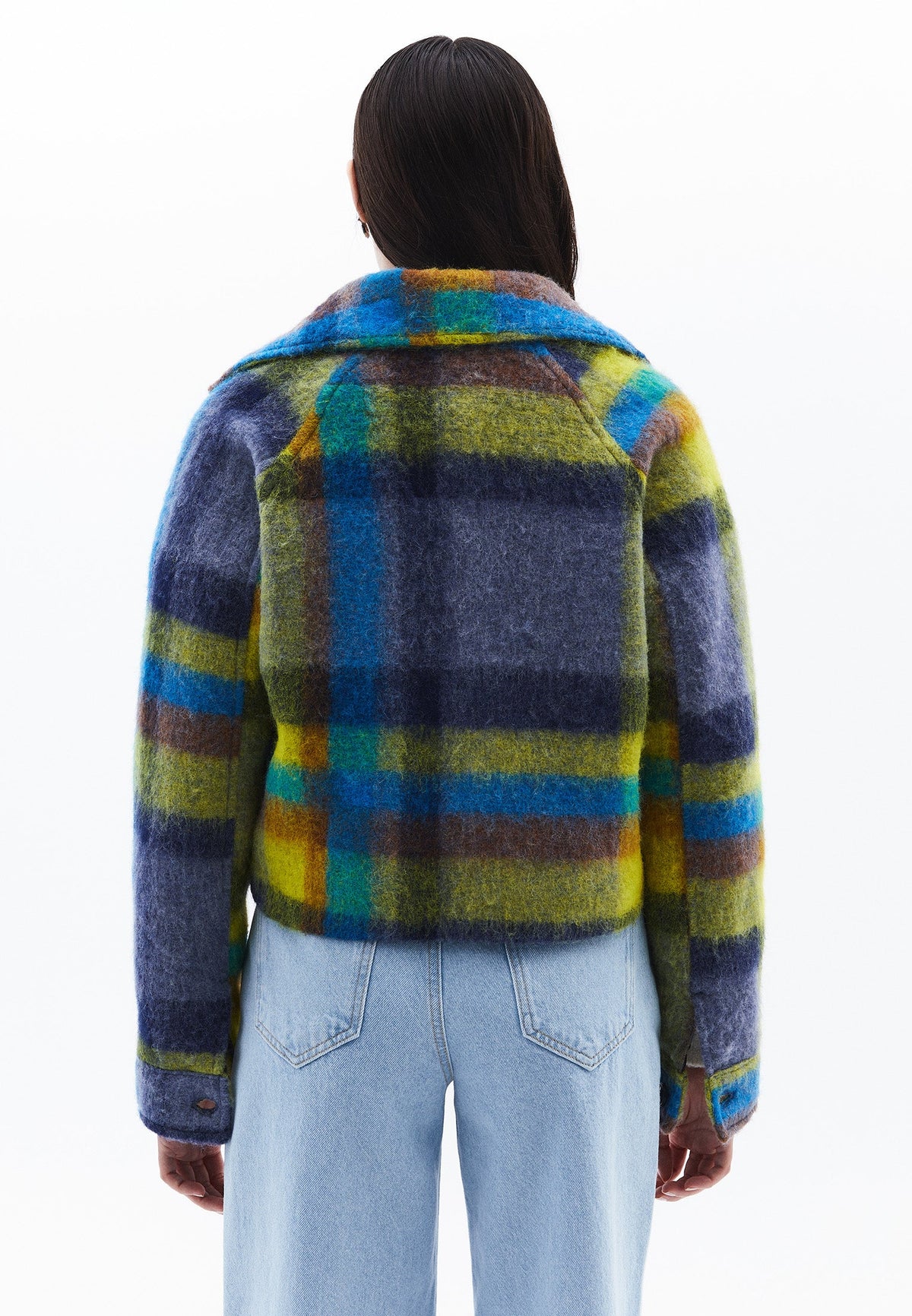 Oversize Double-Breasted Checked Crop Jacket - EKO COMB