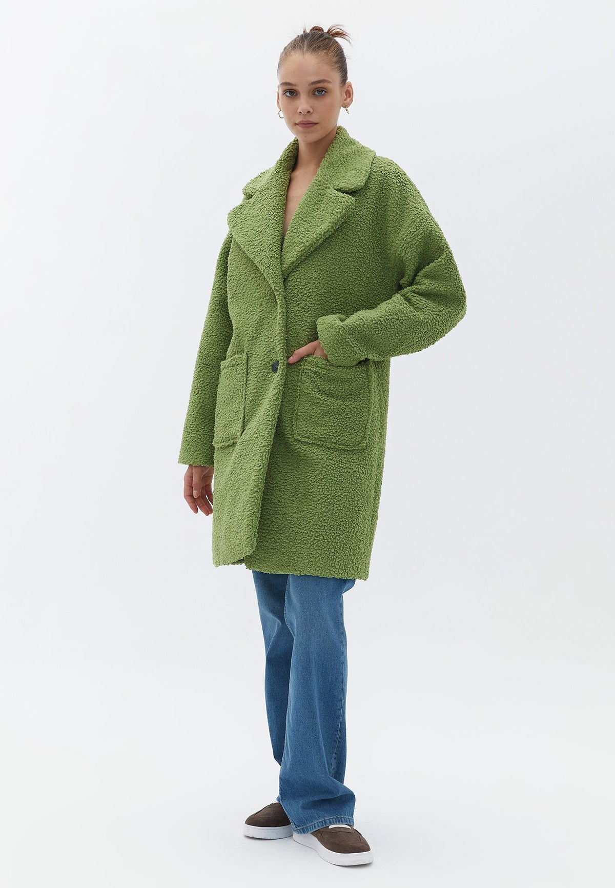 Midi Bouclé Button Detailed Oversized Coat - EPSOM