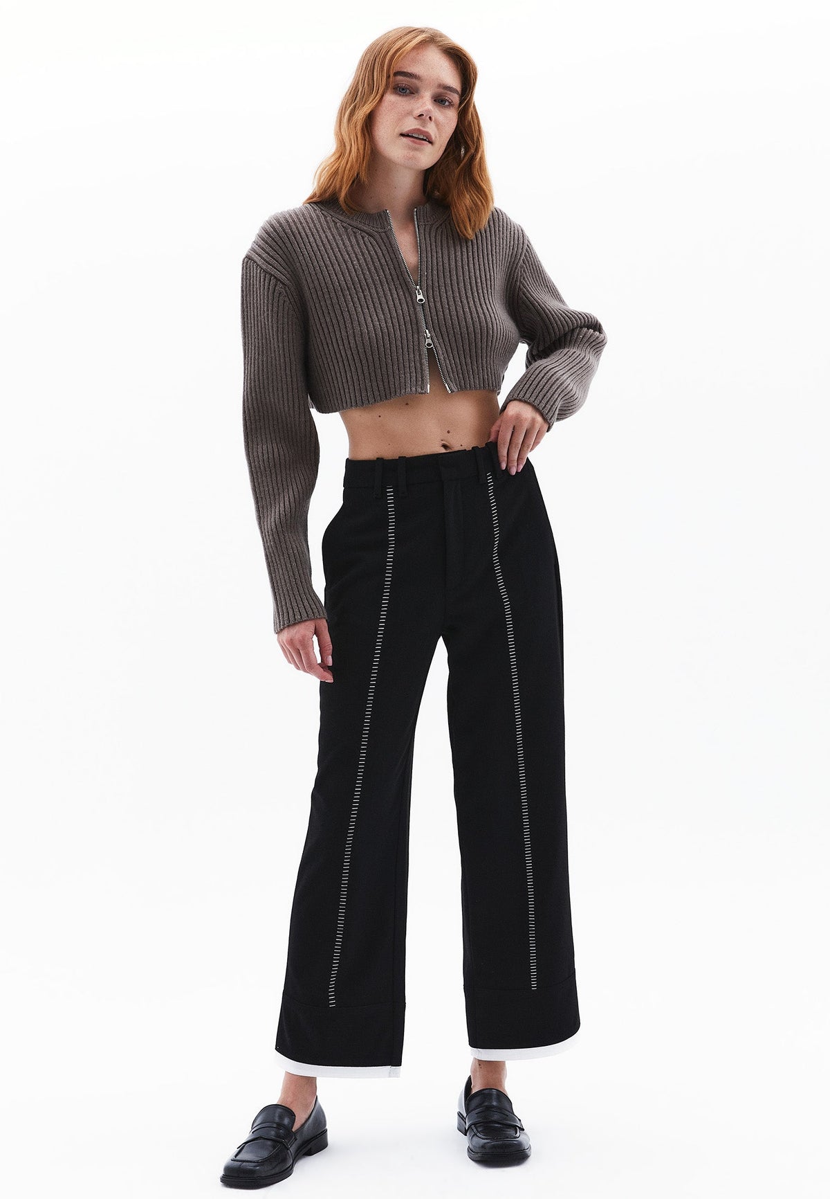 Cropped Cardigan With Zipper Detail And Raglan Sleeve - FALCON